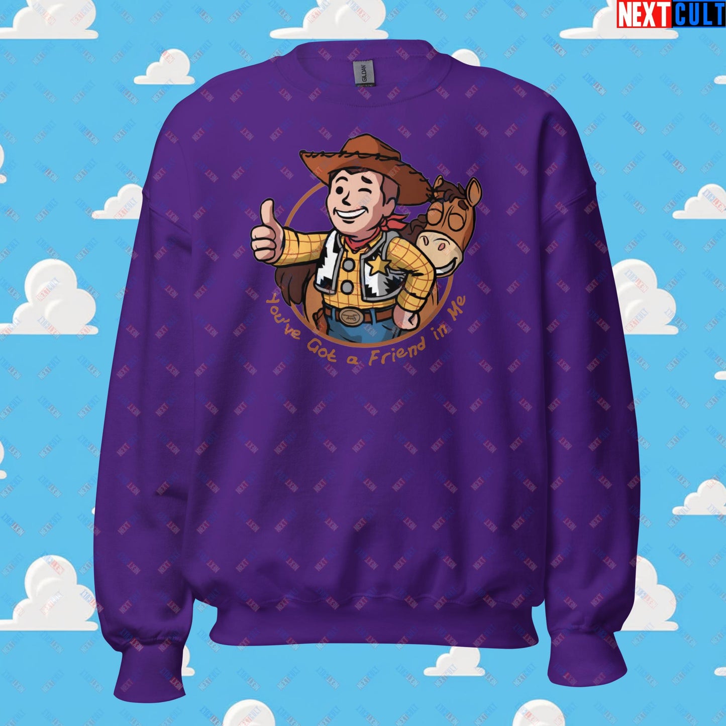 Cowboy Woody Toy Story Vault Boy Fallout Funny Meme Cartoon Mashup Unisex Sweatshirt Purple Sweatshirts Fallout Movies Toy Story Vault Boy Next Cult Brand