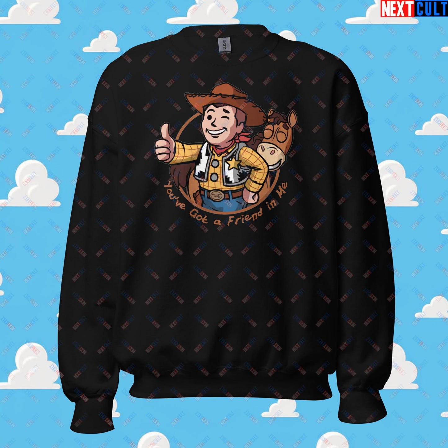 Cowboy Woody Toy Story Vault Boy Fallout Funny Meme Cartoon Mashup Unisex Sweatshirt Black Sweatshirts Fallout Movies Toy Story Vault Boy Next Cult Brand