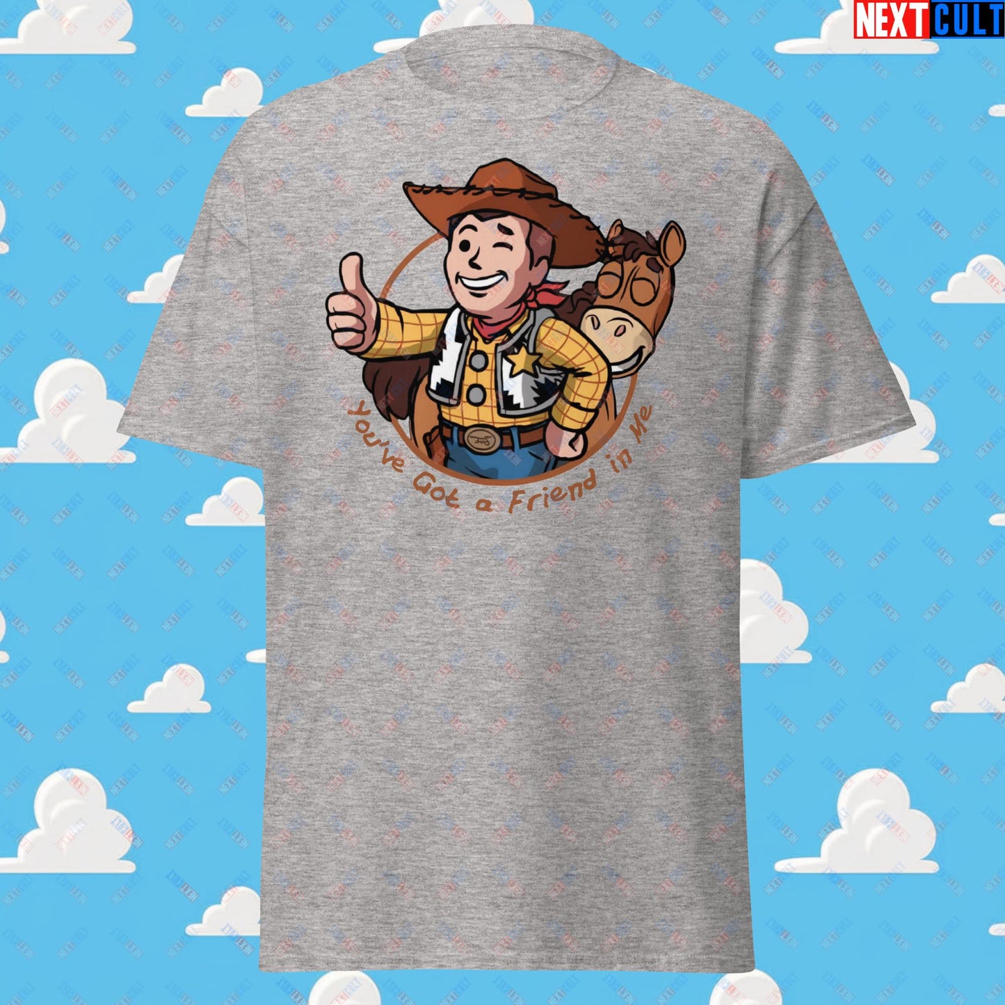 Cowboy Woody Toy Story Vault Boy Fallout Funny Meme Cartoon Mashup Unisex tee Sport Grey T-shirts Fallout Movies Toy Story Vault Boy Next Cult Brand