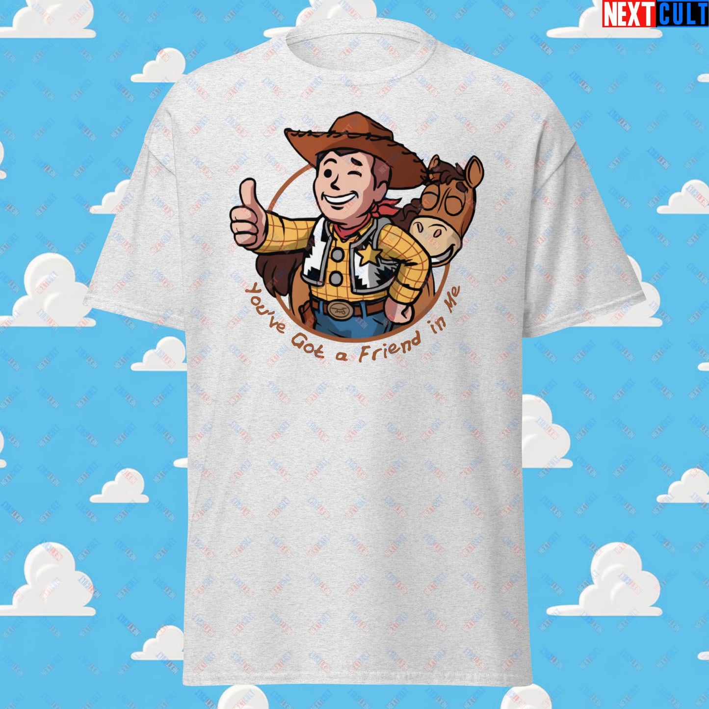 Cowboy Woody Toy Story Vault Boy Fallout Funny Meme Cartoon Mashup Unisex tee Ash T-shirts Fallout Movies Toy Story Vault Boy Next Cult Brand