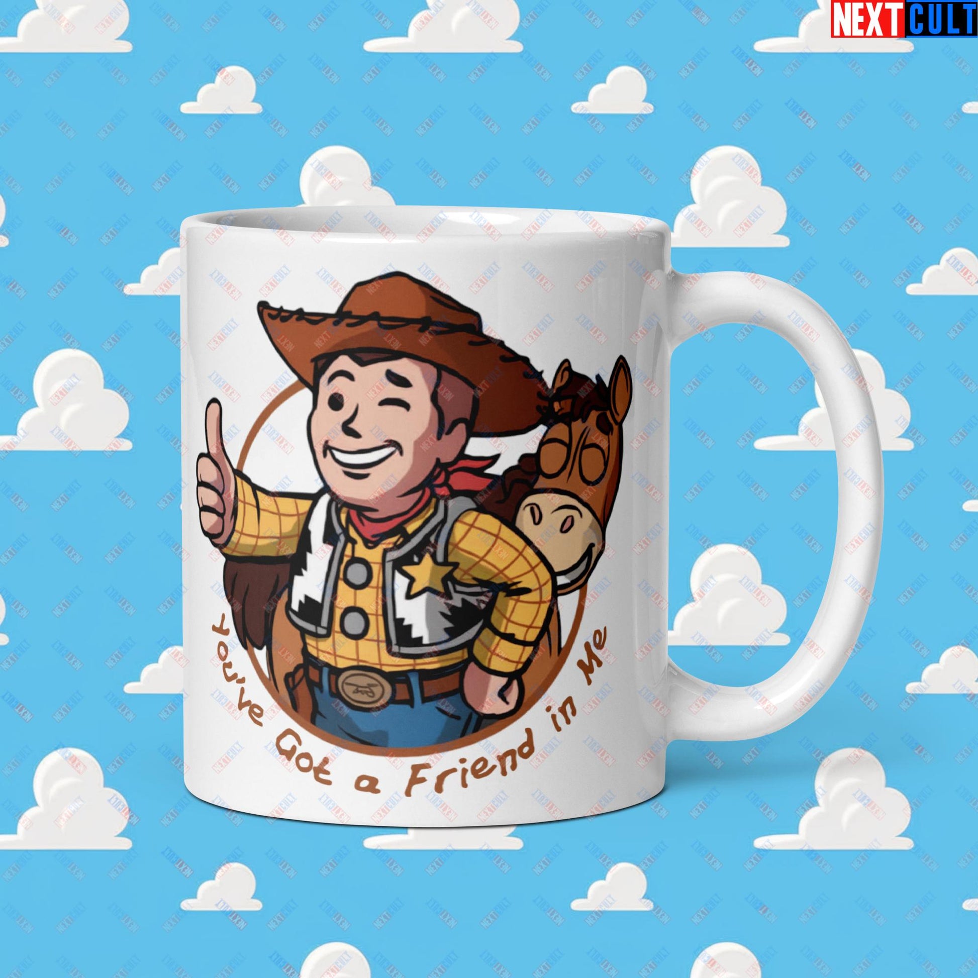 Cowboy Woody Toy Story Vault Boy Fallout Funny Meme Cartoon Mashup White glossy mug Default Title Mugs Fallout Movies Toy Story Vault Boy Next Cult Brand