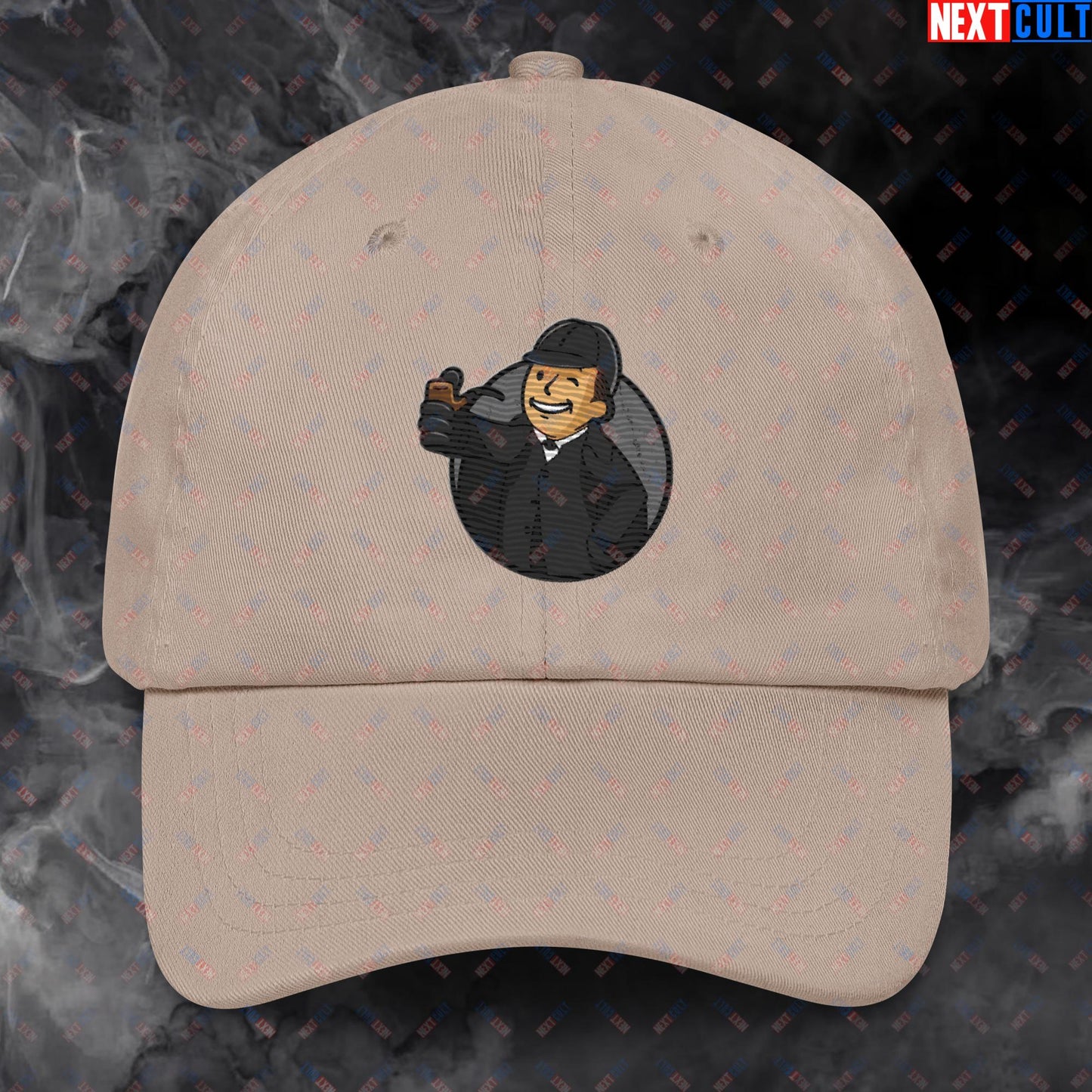 Detective Boy Sherlock Holmes Vault Boy Fallout Funny Meme Cartoon Mashup Dad hat Stone Hats Fallout Movies Sherlock Holmes TV Shows Vault Boy Next Cult Brand