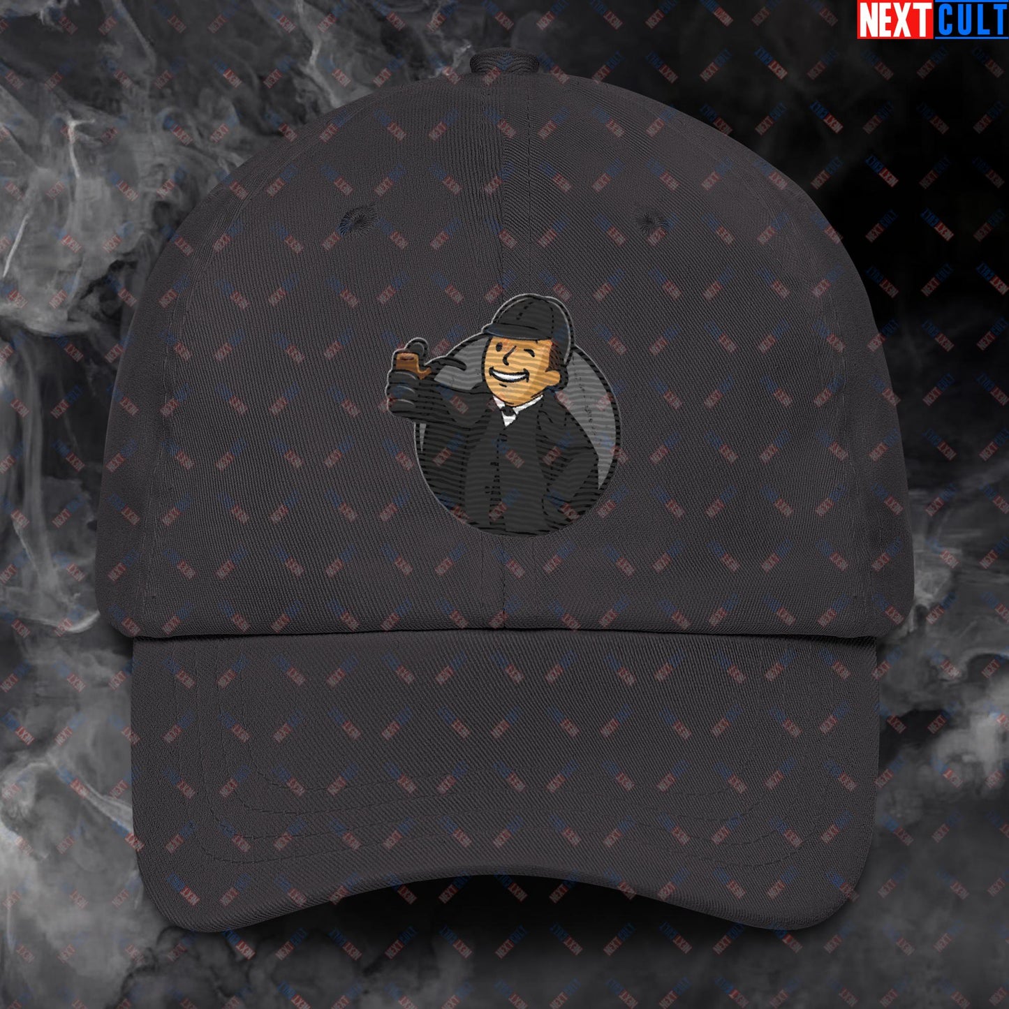 Detective Boy Sherlock Holmes Vault Boy Fallout Funny Meme Cartoon Mashup Dad hat Dark Grey Hats Fallout Movies Sherlock Holmes TV Shows Vault Boy Next Cult Brand