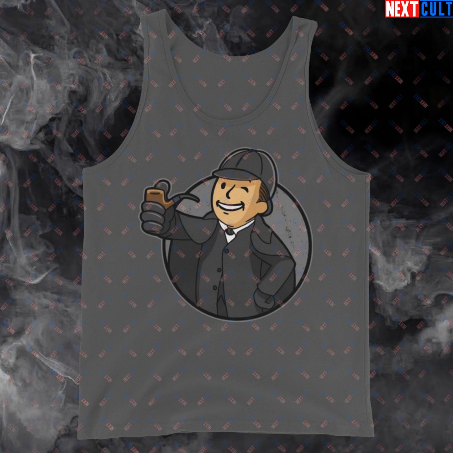 Detective Boy Sherlock Holmes Vault Boy Fallout Funny Meme Cartoon Mashup Tank Top Asphalt Tank Tops Fallout Movies Sherlock Holmes TV Shows Vault Boy Next Cult Brand