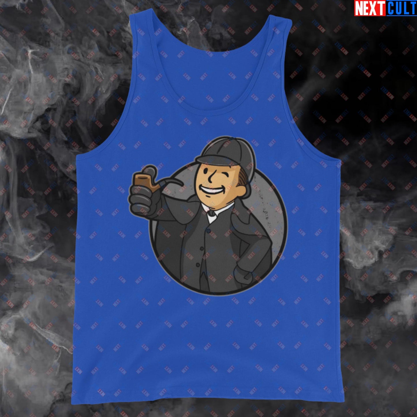 Detective Boy Sherlock Holmes Vault Boy Fallout Funny Meme Cartoon Mashup Tank Top True Royal Tank Tops Fallout Movies Sherlock Holmes TV Shows Vault Boy Next Cult Brand