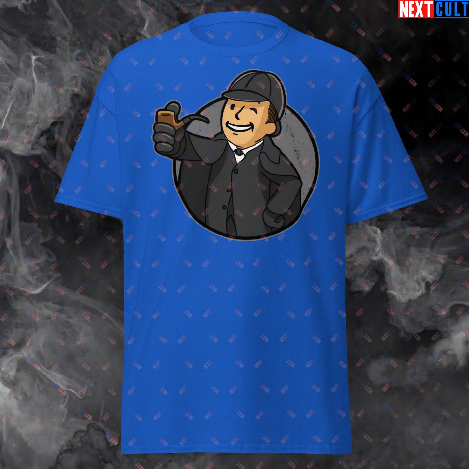 Detective Boy Sherlock Holmes Vault Boy Fallout Funny Meme Cartoon Mashup Unisex classic tee Royal T-shirts Fallout Movies Sherlock Holmes TV Shows Vault Boy Next Cult Brand