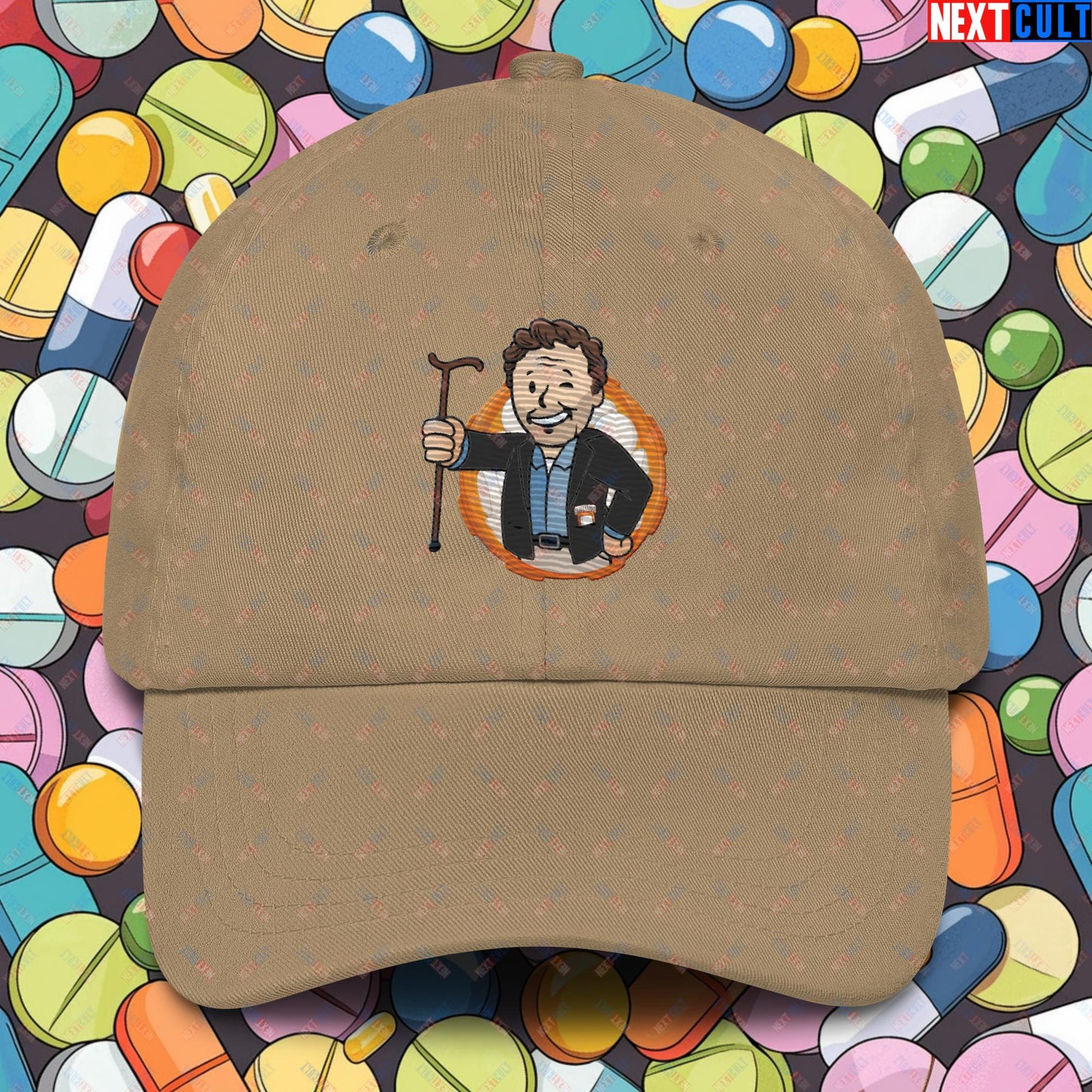 Doctor House M.D. Vault Boy Fallout Funny Meme Cartoon Mashup Dad hat Next Cult Brand