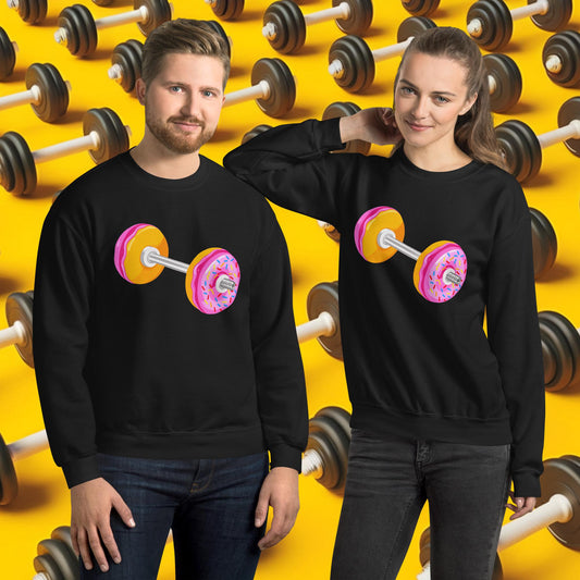 Donut Dumbbell Donuts Barbell Funny Bulk Diet Gym Workout Fitness Bodybuilding Unisex Sweatshirt Black Sweatshirts Bodybuilding Bulking Donuts Fast Food Fitness Gym Workout Next Cult Brand