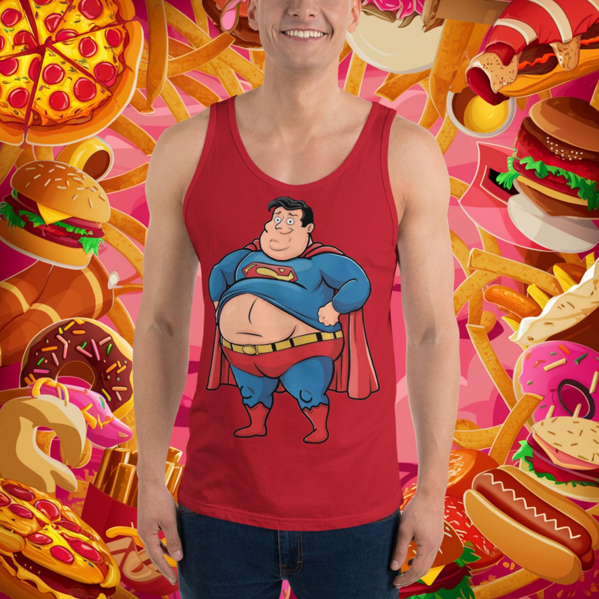 Fat Superhero Funny Inaction Hero Tank Top Next Cult Brand