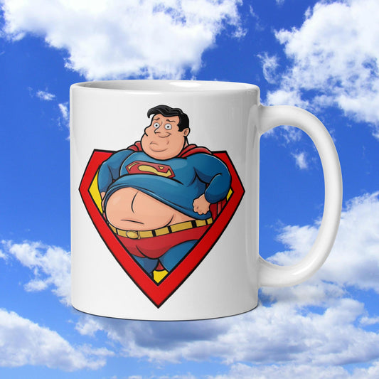 Fat Superman Funny Superhero White glossy mug Next Cult Brand