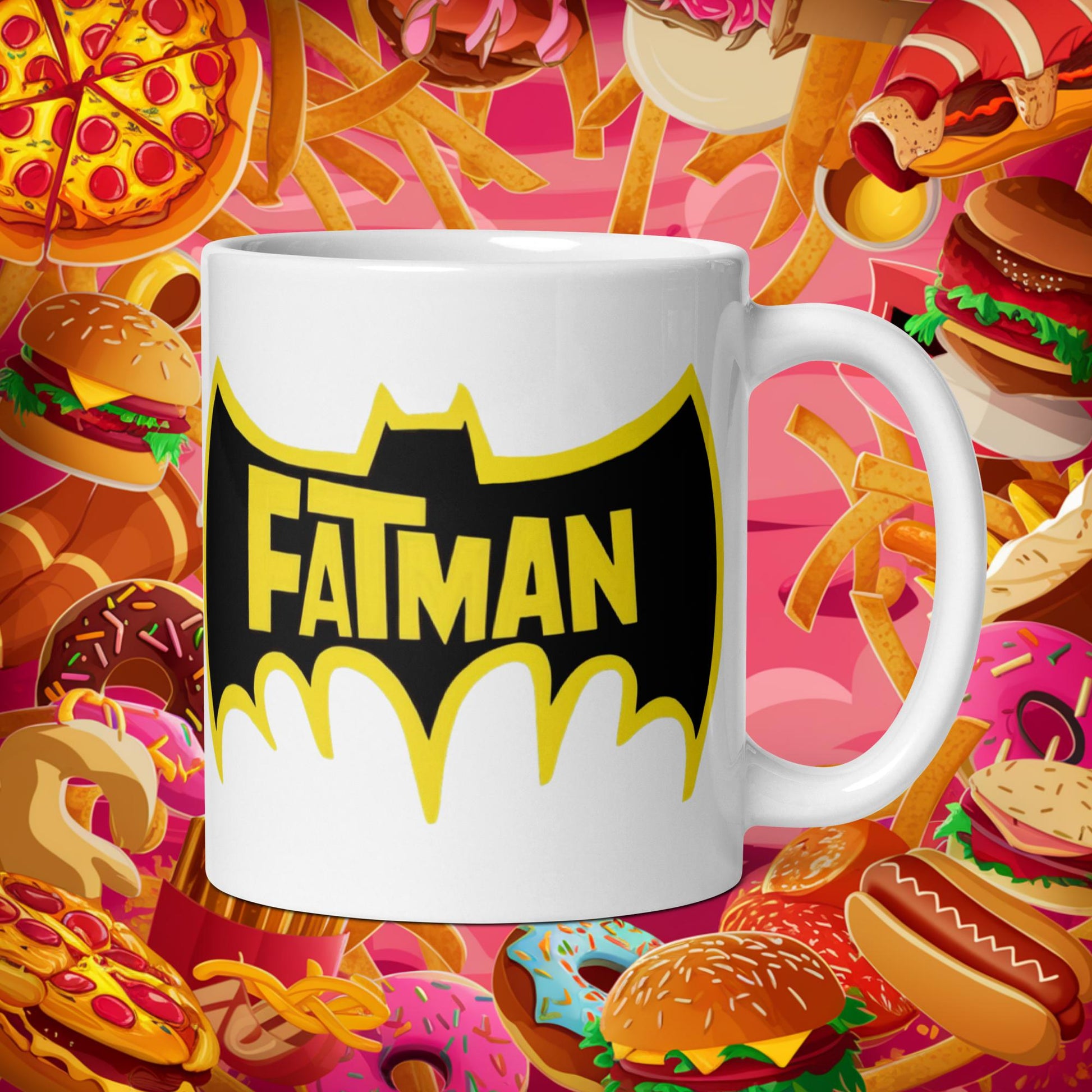 FatMan Funny Fat Superhero White glossy mug Next Cult Brand