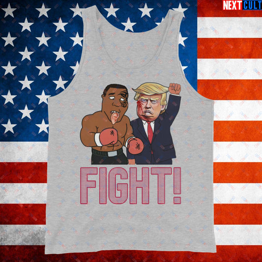 Fight Donald Trump Shooting Meme Funny Mike Tyson Ear Tank Top Athletic Heather Tank Tops Boxing Conspiracy Theories Donald Trump Mike Tyson Politics Republicans Next Cult Brand