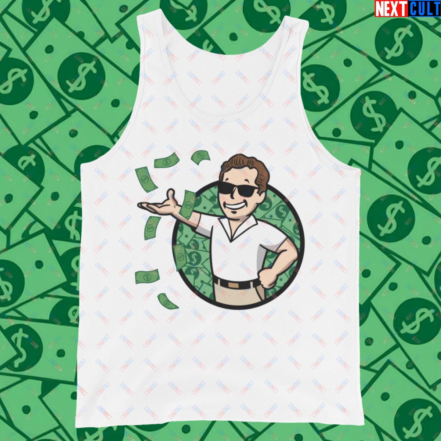 Finance Boy Wolf of Wall Street Leonardo DiCaprio Vault Boy Fallout Funny Meme Cartoon Mashup Tank Top Next Cult Brand