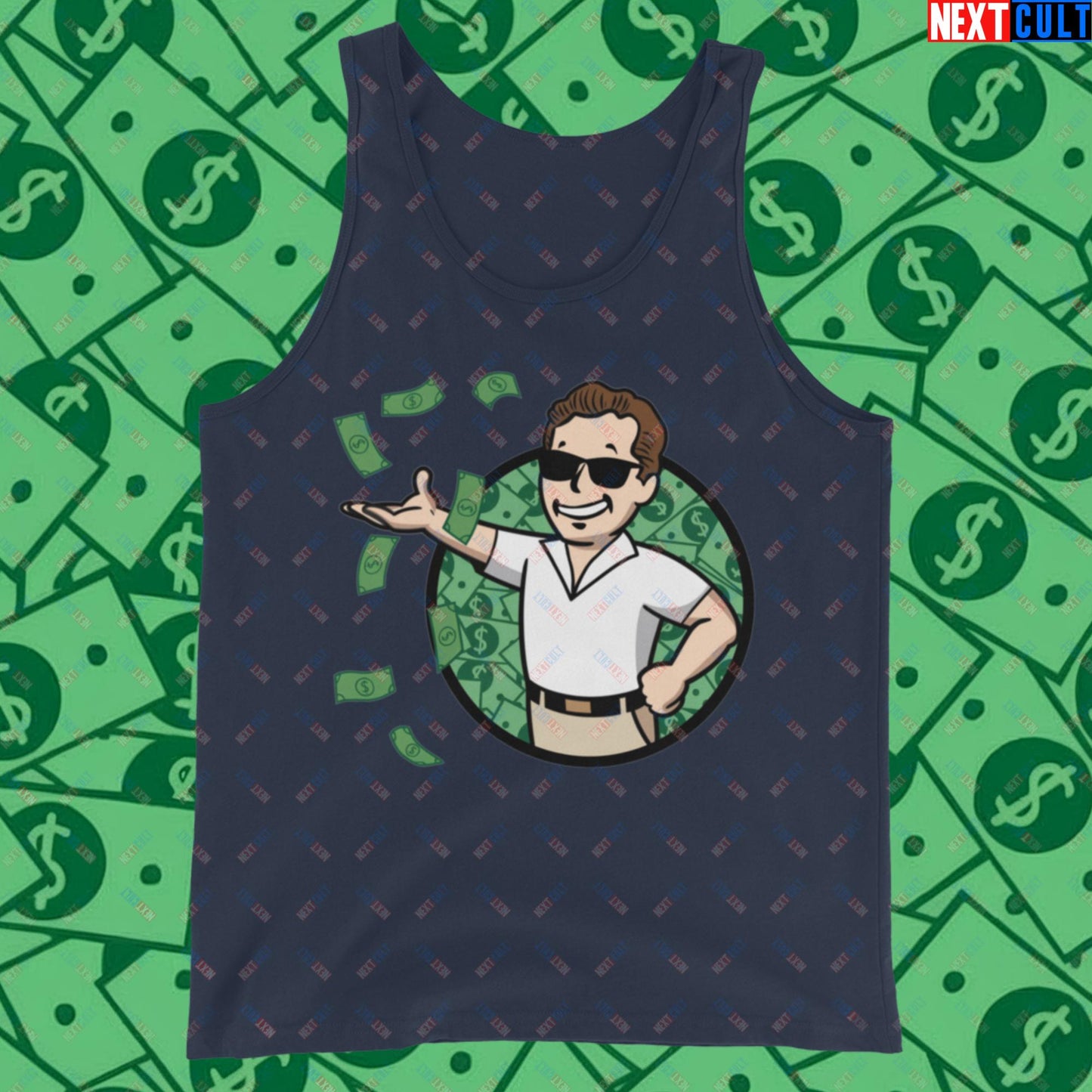 Finance Boy Wolf of Wall Street Leonardo DiCaprio Vault Boy Fallout Funny Meme Cartoon Mashup Tank Top Next Cult Brand