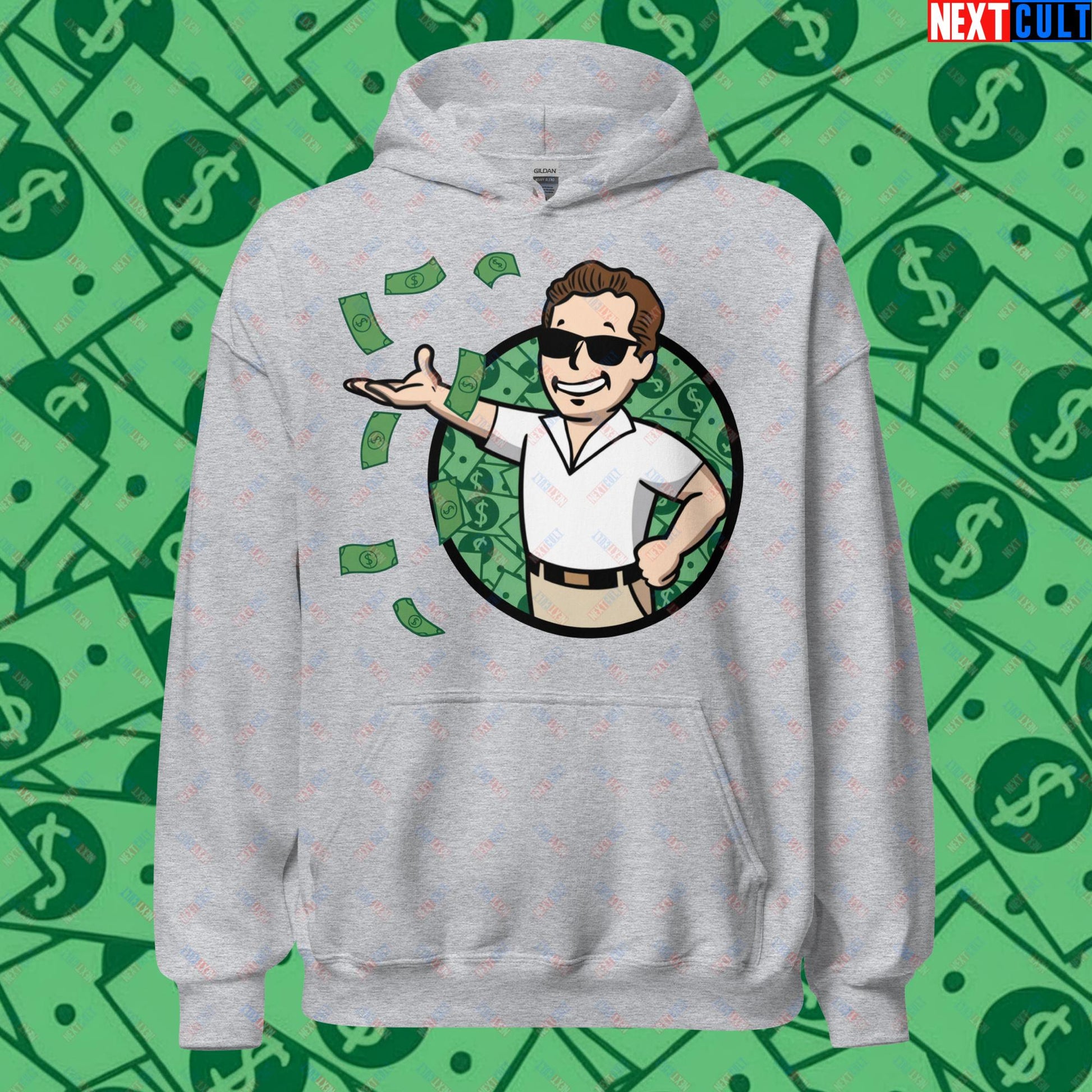 Finance Boy Wolf of Wall Street Leonardo DiCaprio Vault Boy Fallout Funny Meme Cartoon Mashup Unisex Hoodie Next Cult Brand