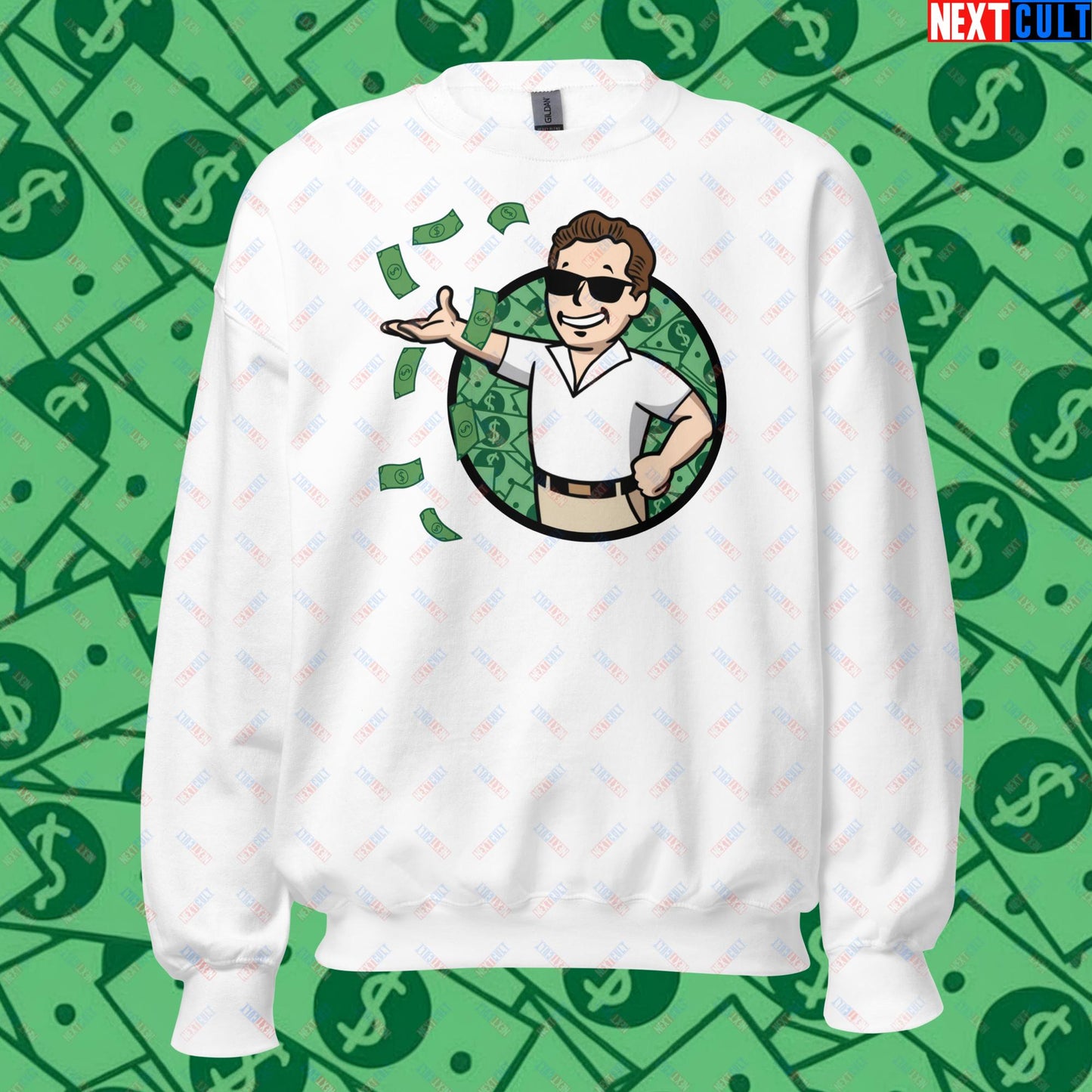 Finance Boy Wolf of Wall Street Leonardo DiCaprio Vault Boy Fallout Funny Meme Cartoon Mashup Unisex Sweatshirt Next Cult Brand