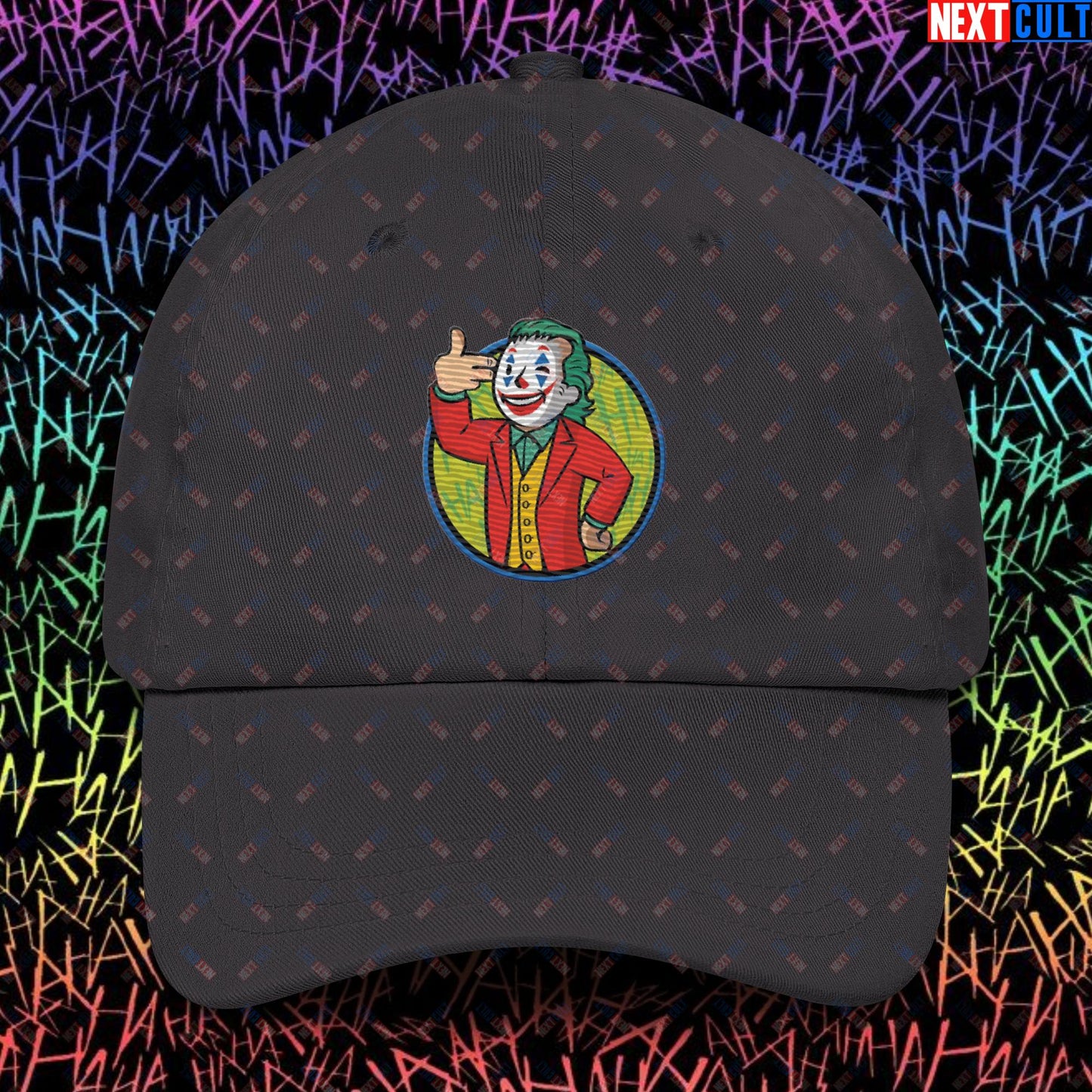 Funny Boy Joker Vault Boy Fallout Funny Cartoon Mashup Dad hat Dark Grey Hats Joaquin Phoenix Joker Movies Next Cult Brand