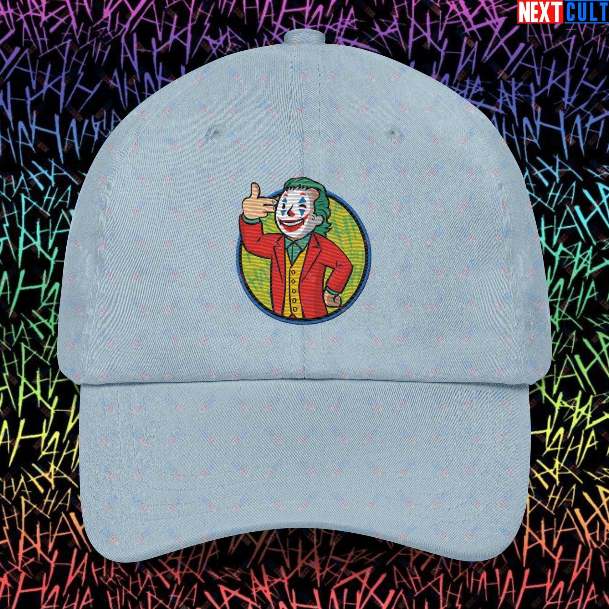 Funny Boy Joker Vault Boy Fallout Funny Cartoon Mashup Dad hat Light Blue Hats Joaquin Phoenix Joker Movies Next Cult Brand