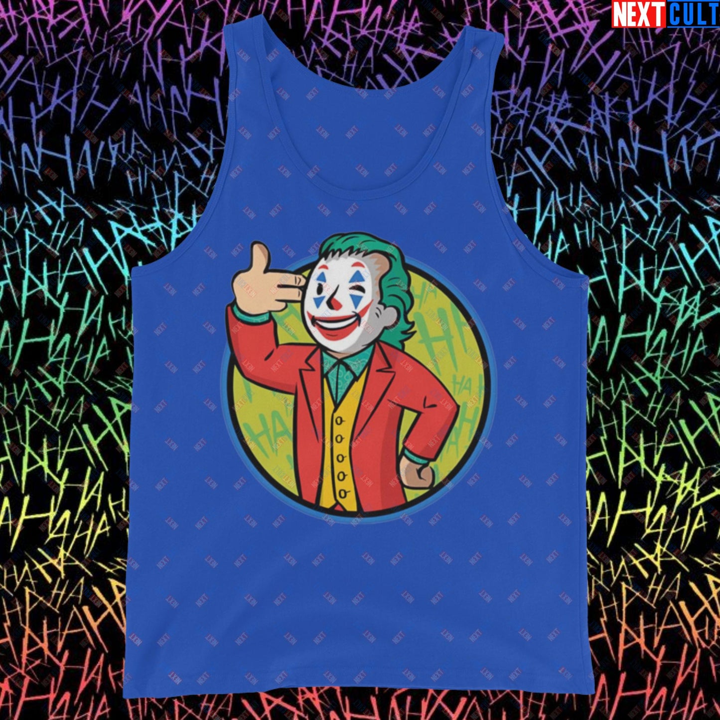 Funny Boy Joker Vault Boy Fallout Funny Cartoon Mashup Tank Top True Royal Tank Tops Joaquin Phoenix Joker Movies Next Cult Brand