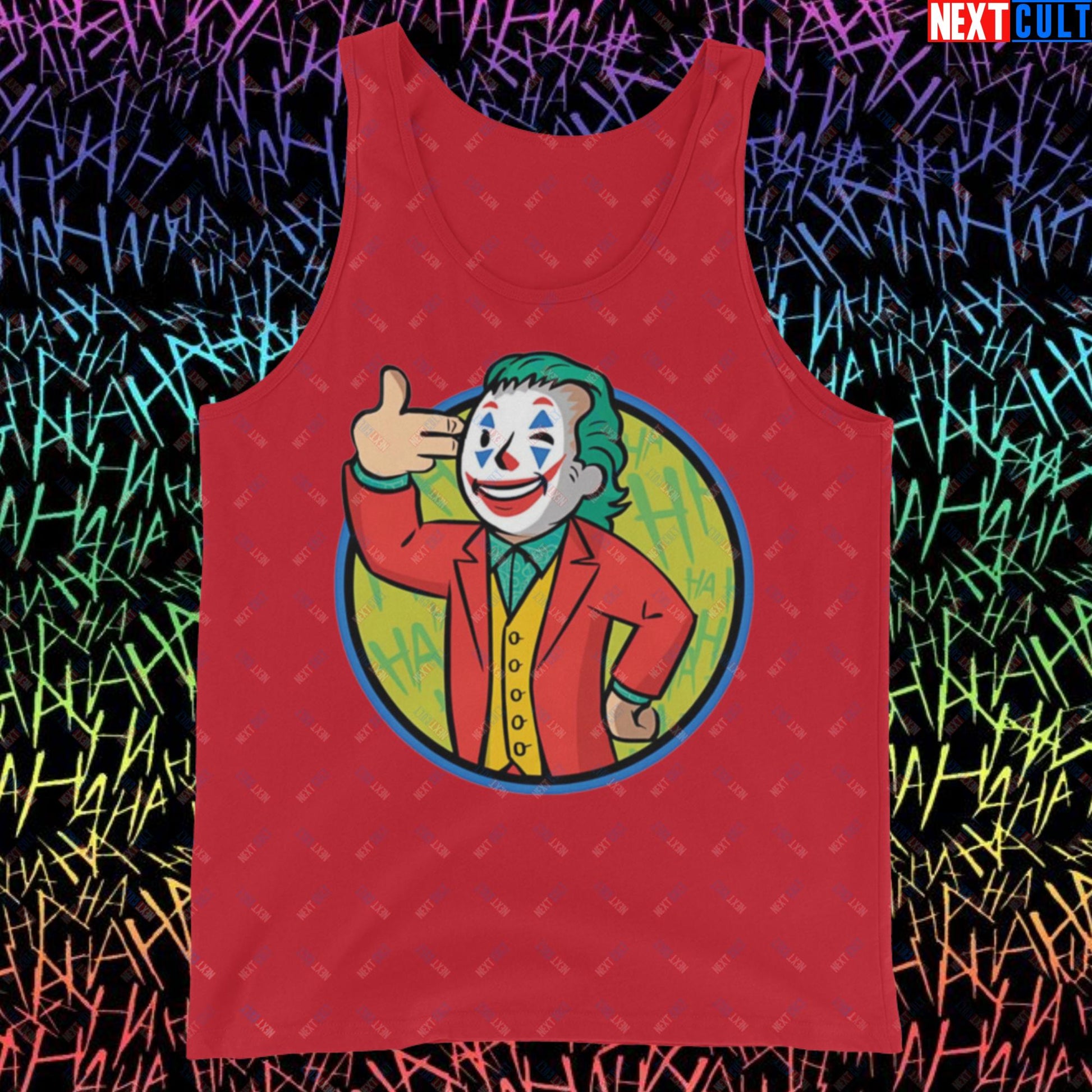 Funny Boy Joker Vault Boy Fallout Funny Cartoon Mashup Tank Top Red Tank Tops Joaquin Phoenix Joker Movies Next Cult Brand