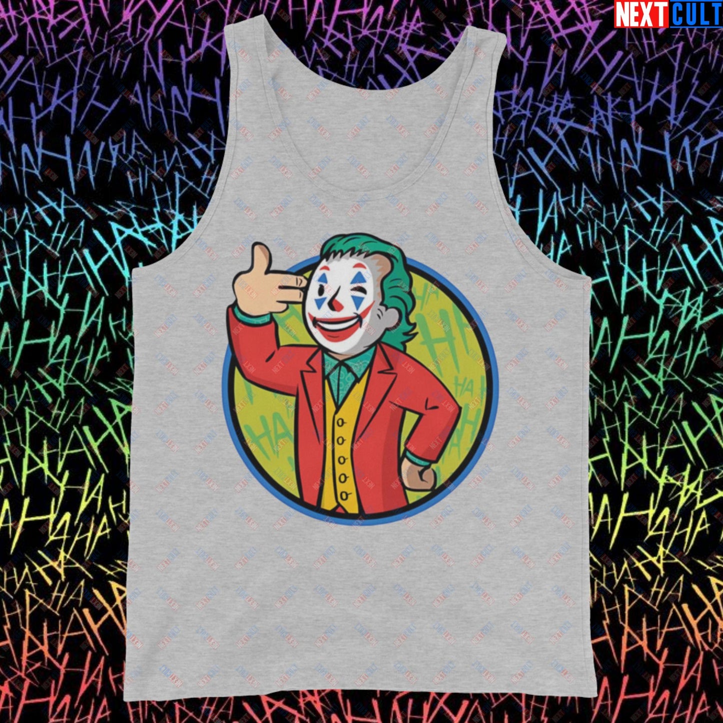 Funny Boy Joker Vault Boy Fallout Funny Cartoon Mashup Tank Top Athletic Heather Tank Tops Joaquin Phoenix Joker Movies Next Cult Brand