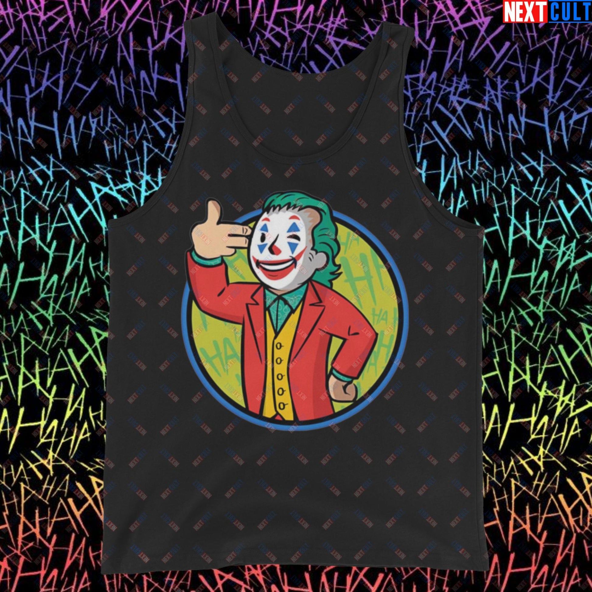 Funny Boy Joker Vault Boy Fallout Funny Cartoon Mashup Tank Top Black Tank Tops Joaquin Phoenix Joker Movies Next Cult Brand