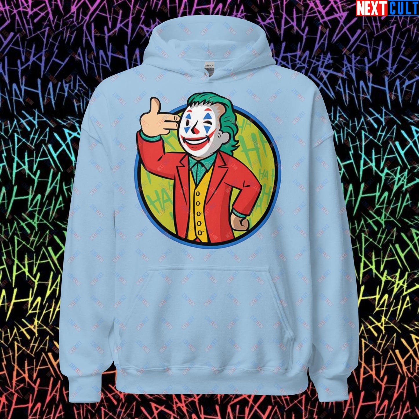 Funny Boy Joker Vault Boy Fallout Funny Cartoon Mashup Unisex Hoodie Light Blue Hoodies Joaquin Phoenix Joker Movies Next Cult Brand