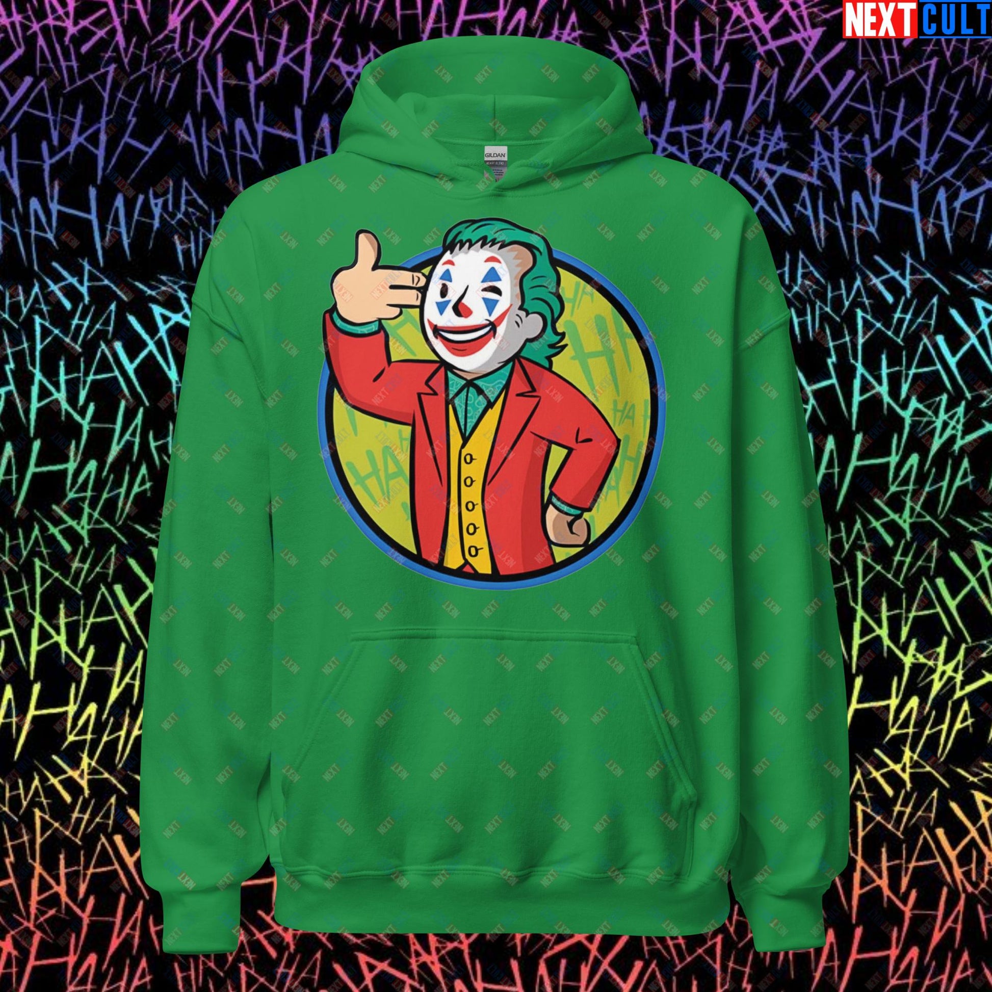 Funny Boy Joker Vault Boy Fallout Funny Cartoon Mashup Unisex Hoodie Irish Green Hoodies Joaquin Phoenix Joker Movies Next Cult Brand