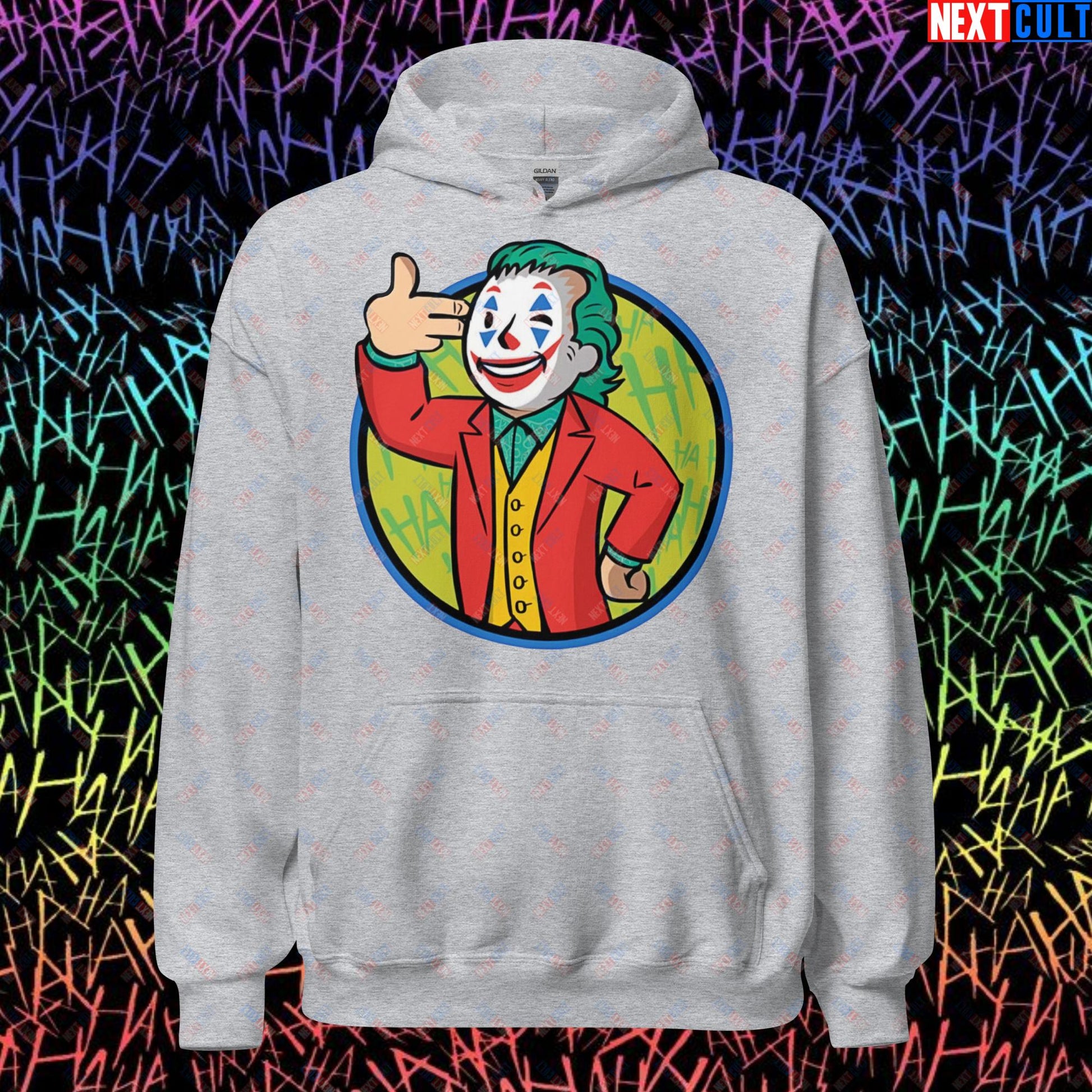 Funny Boy Joker Vault Boy Fallout Funny Cartoon Mashup Unisex Hoodie Sport Grey Hoodies Joaquin Phoenix Joker Movies Next Cult Brand