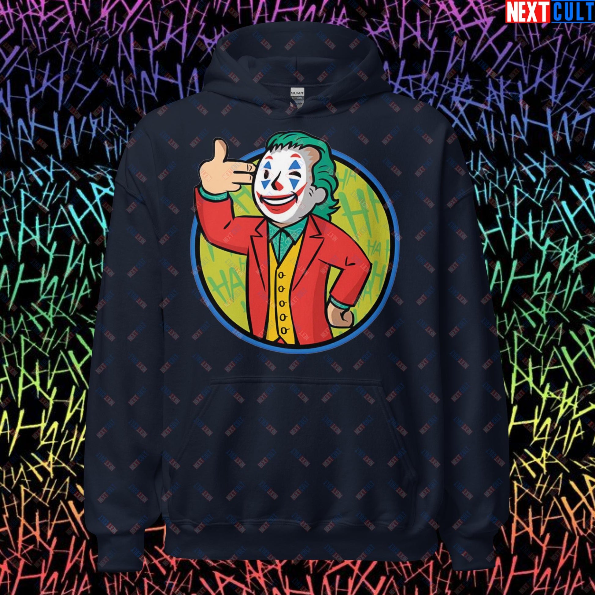 Funny Boy Joker Vault Boy Fallout Funny Cartoon Mashup Unisex Hoodie Navy Hoodies Joaquin Phoenix Joker Movies Next Cult Brand