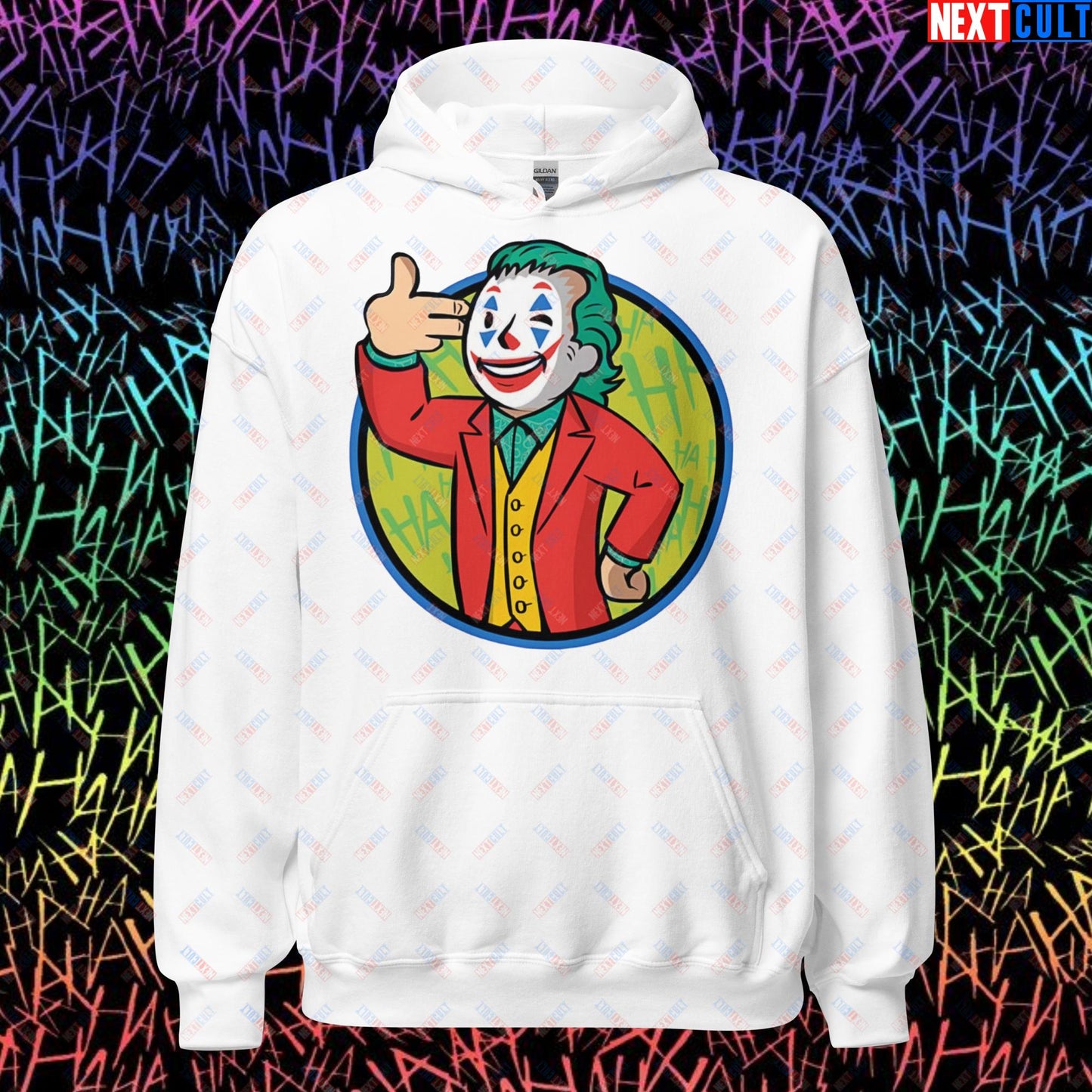 Funny Boy Joker Vault Boy Fallout Funny Cartoon Mashup Unisex Hoodie White Hoodies Joaquin Phoenix Joker Movies Next Cult Brand