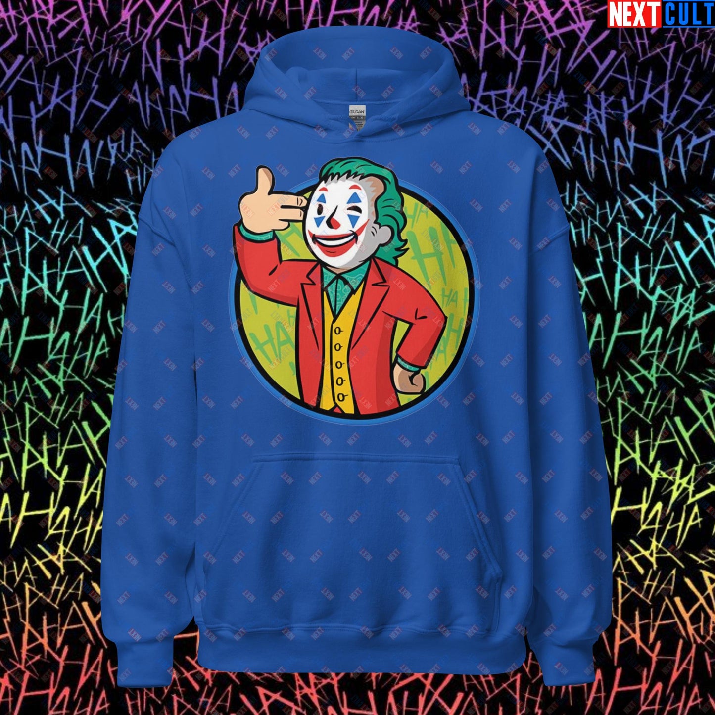 Funny Boy Joker Vault Boy Fallout Funny Cartoon Mashup Unisex Hoodie Royal Hoodies Joaquin Phoenix Joker Movies Next Cult Brand