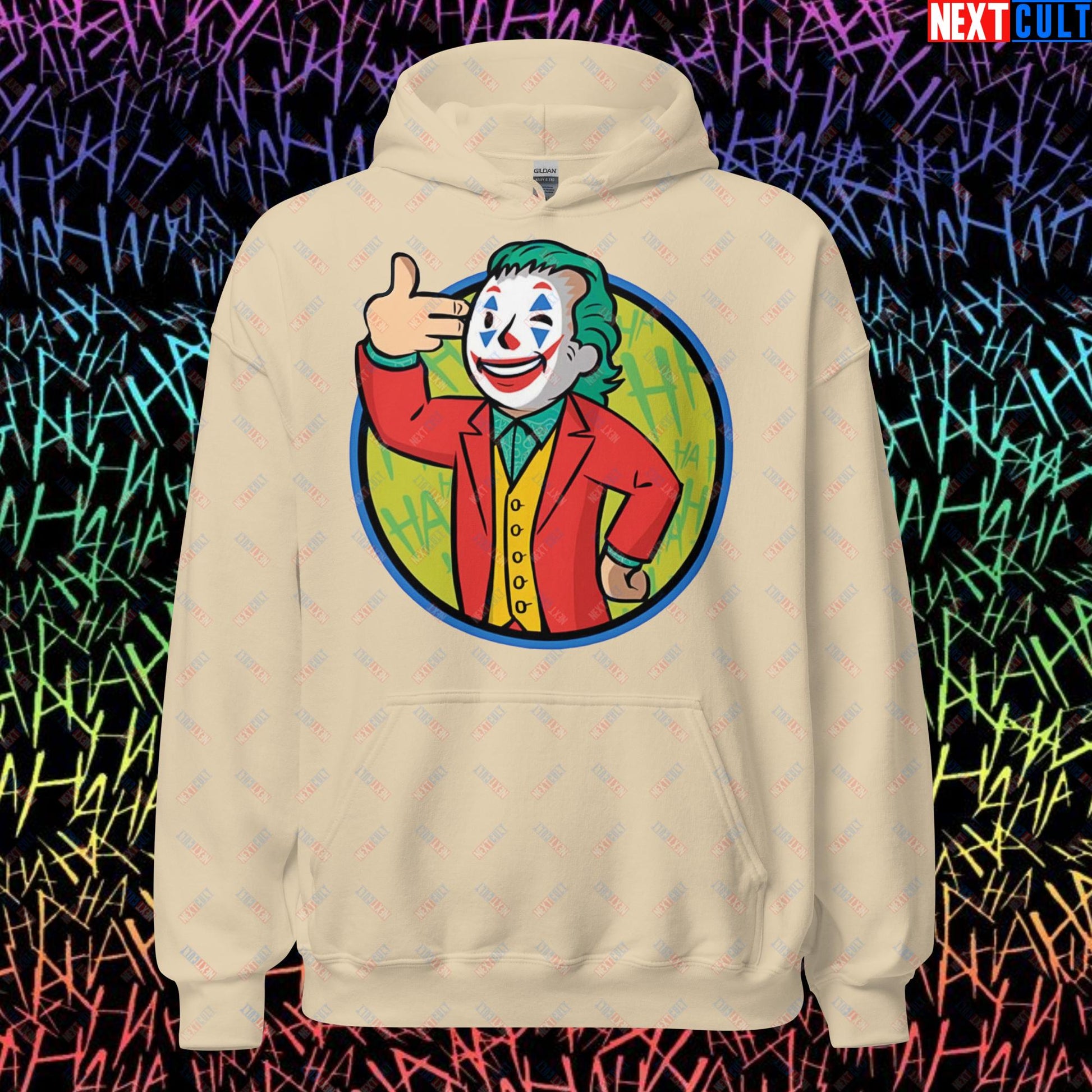 Funny Boy Joker Vault Boy Fallout Funny Cartoon Mashup Unisex Hoodie Sand Hoodies Joaquin Phoenix Joker Movies Next Cult Brand