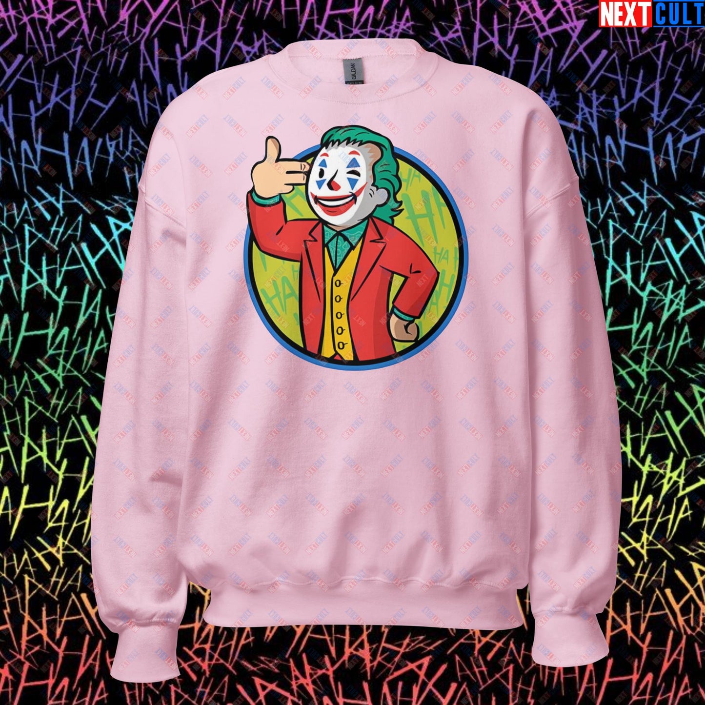 Funny Boy Joker Vault Boy Fallout Funny Cartoon Mashup Unisex Sweatshirt Light Pink Sweatshirts Joaquin Phoenix Joker Movies Next Cult Brand