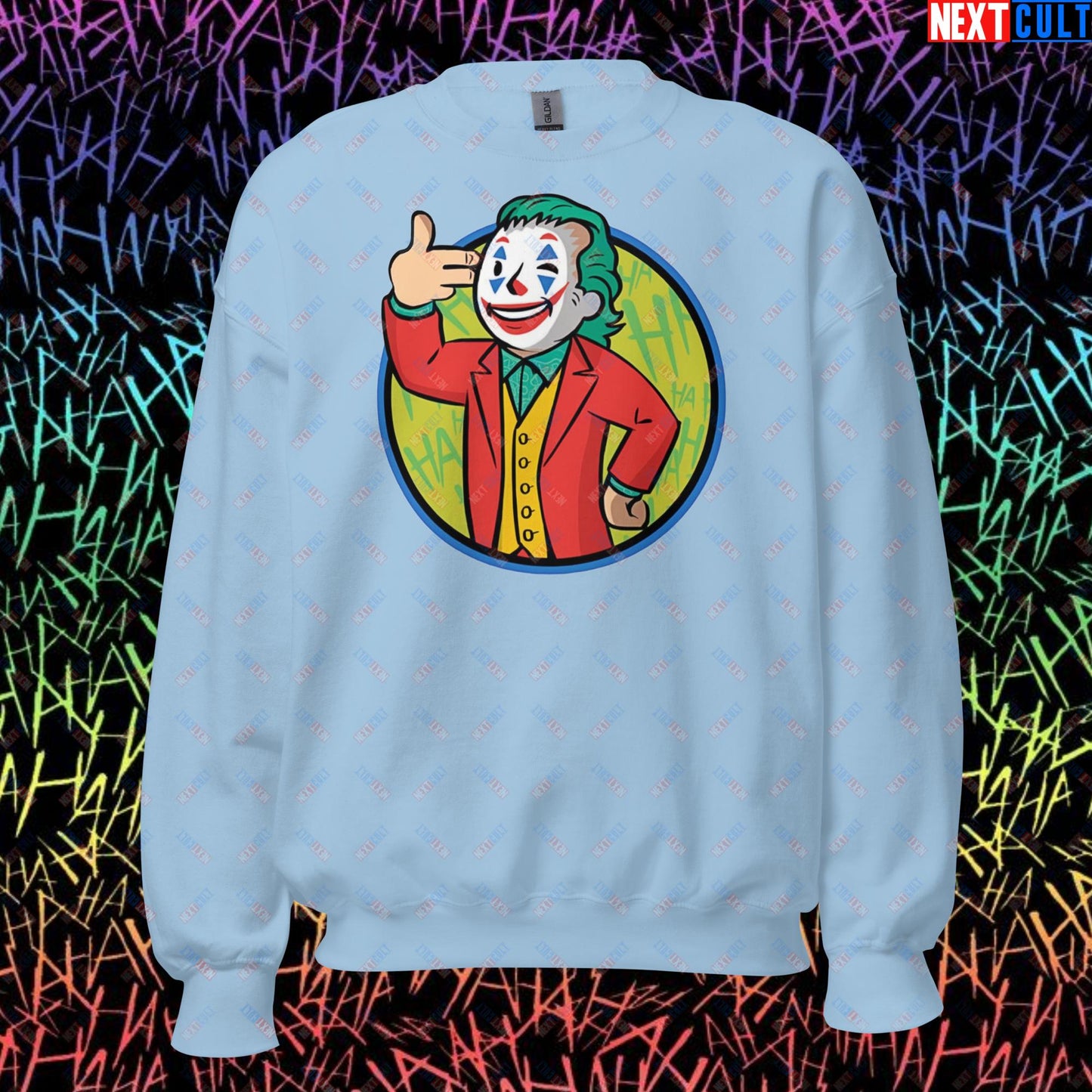 Funny Boy Joker Vault Boy Fallout Funny Cartoon Mashup Unisex Sweatshirt Light Blue Sweatshirts Joaquin Phoenix Joker Movies Next Cult Brand