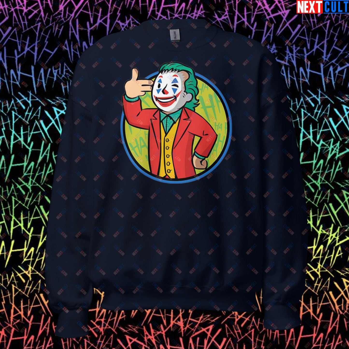 Funny Boy Joker Vault Boy Fallout Funny Cartoon Mashup Unisex Sweatshirt Navy Sweatshirts Joaquin Phoenix Joker Movies Next Cult Brand