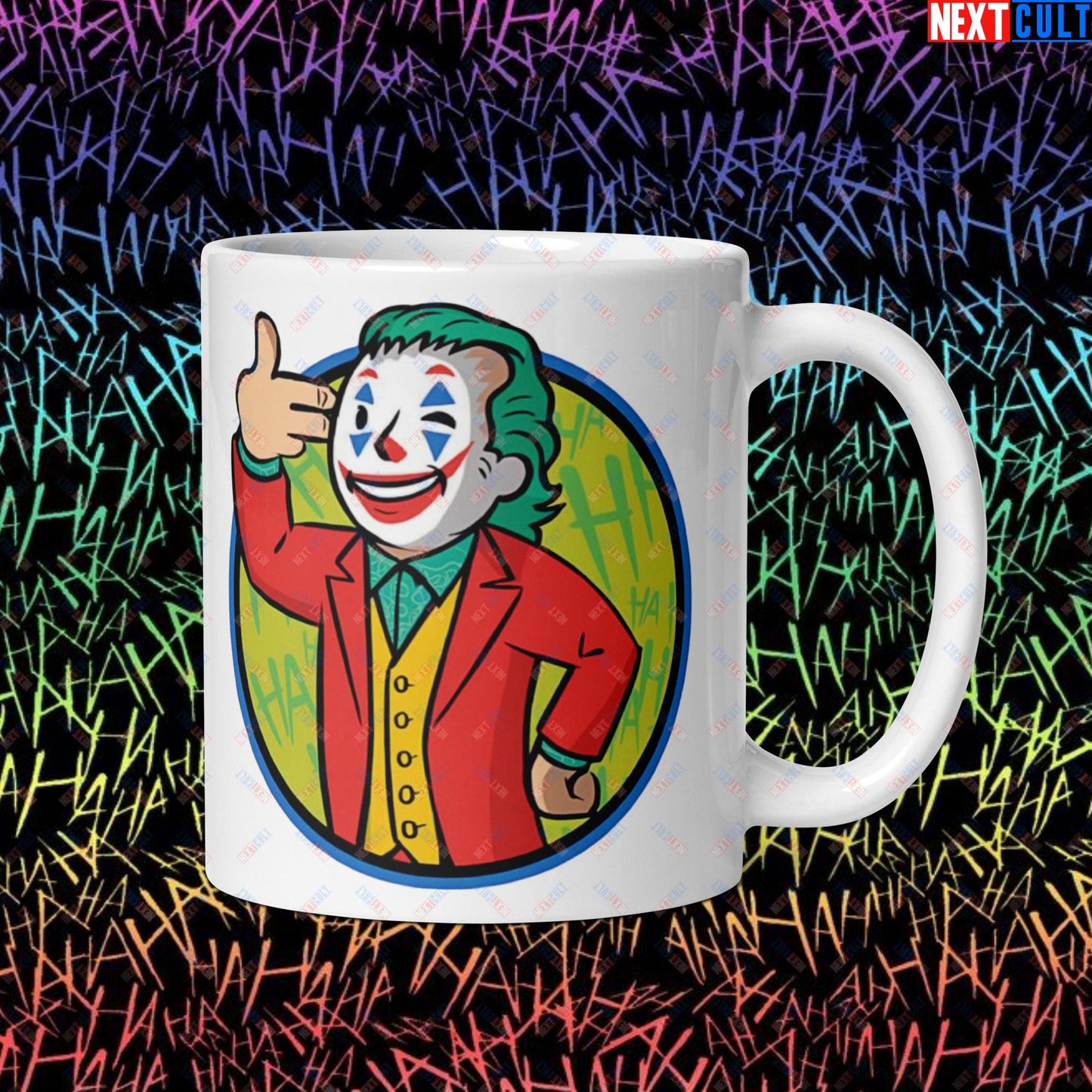 Funny Boy Joker Vault Boy Fallout Funny Cartoon Mashup White glossy mug Default Title Mugs Joaquin Phoenix Joker Movies Next Cult Brand