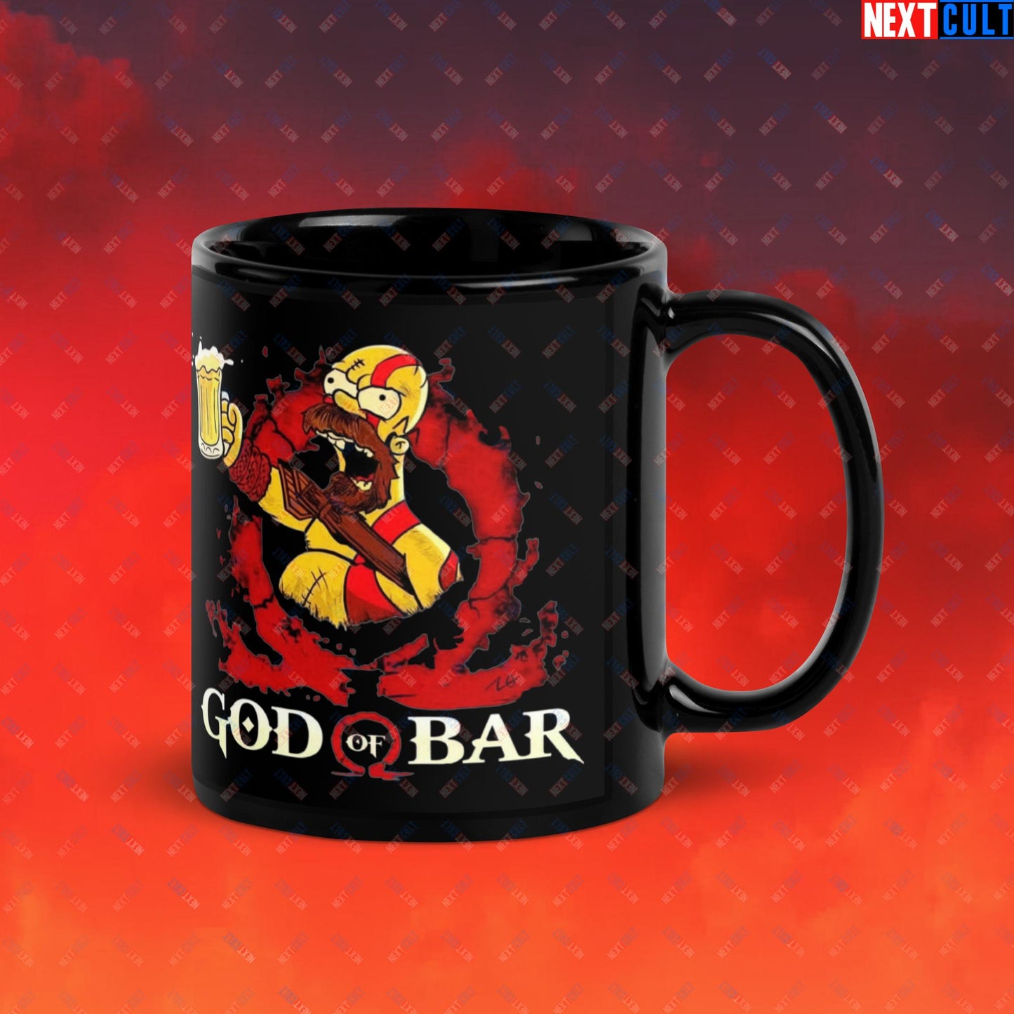 God of Bar Homer Simpson God of War Funny Cartoon Mashup Black Glossy Mug Next Cult Brand