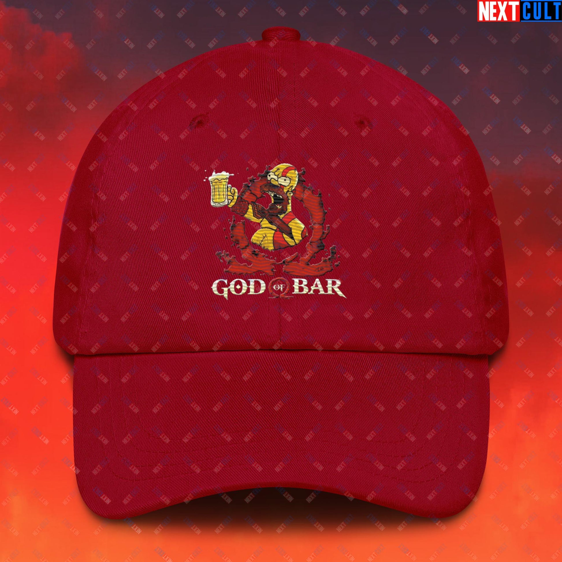 God of Bar Homer Simpson God of War Funny Cartoon Mashup Dad hat Cranberry Hats God of War The Simpsons TV Shows Video Games Next Cult Brand