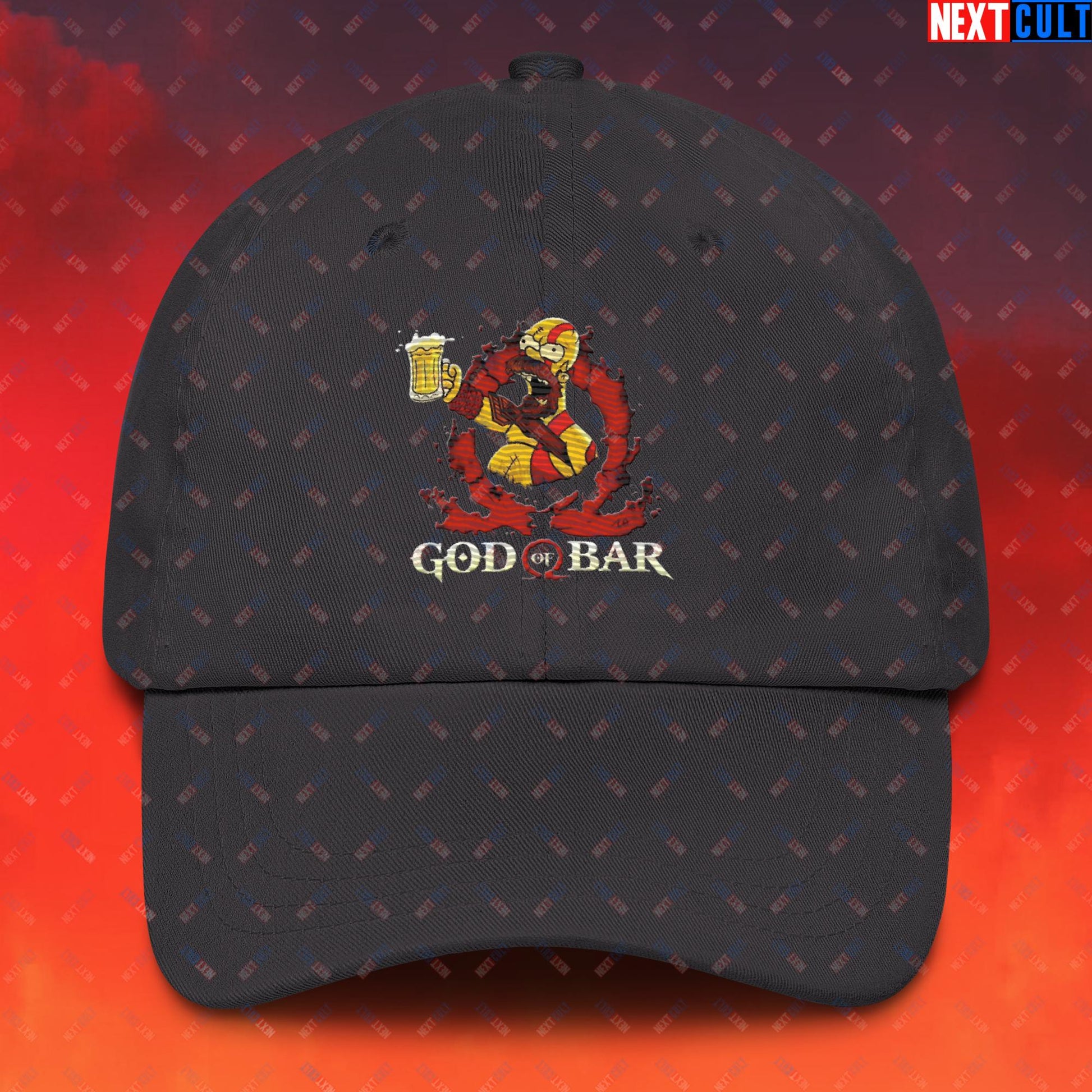 God of Bar Homer Simpson God of War Funny Cartoon Mashup Dad hat Dark Grey Hats God of War The Simpsons TV Shows Video Games Next Cult Brand