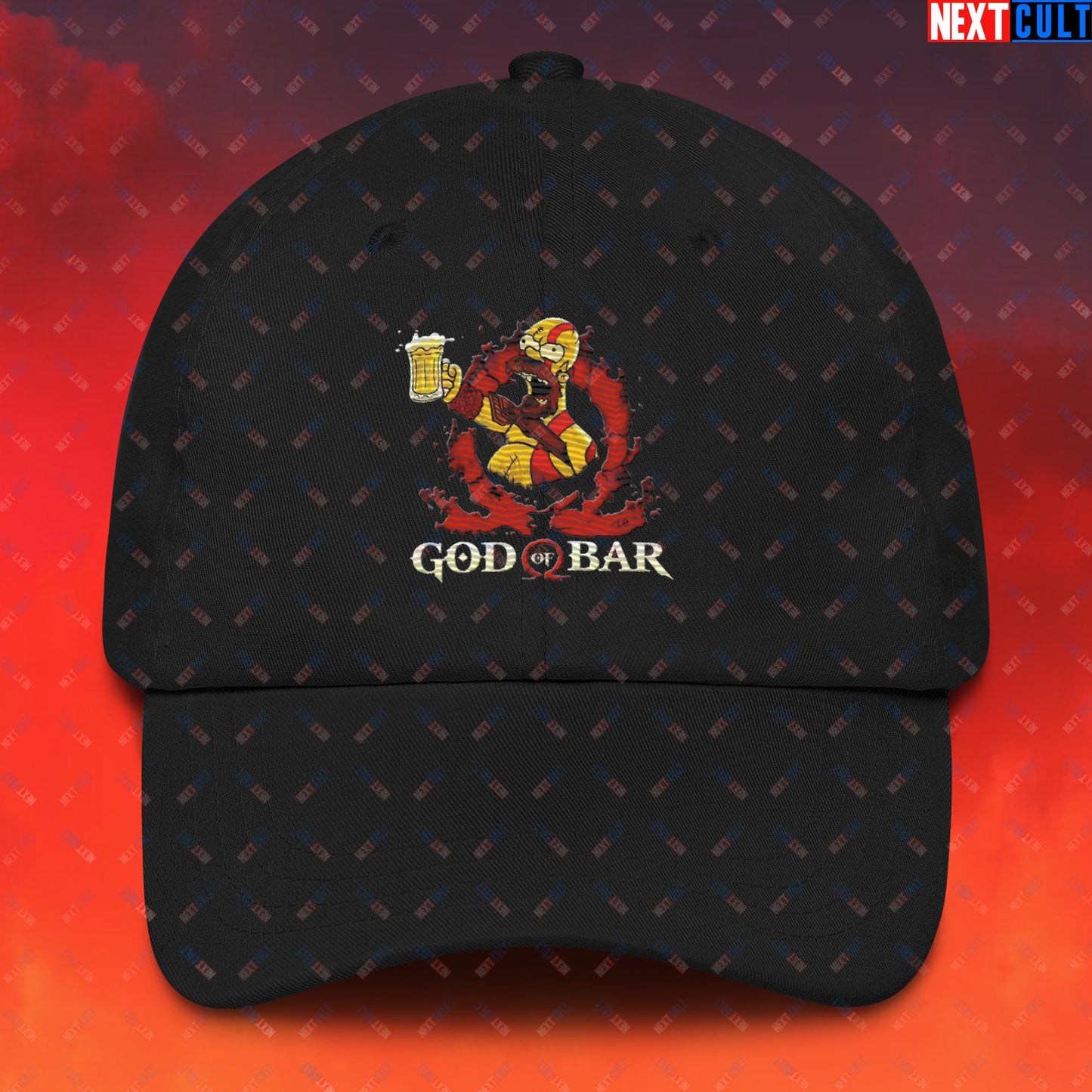 God of Bar Homer Simpson God of War Funny Cartoon Mashup Dad hat Black Hats God of War The Simpsons TV Shows Video Games Next Cult Brand