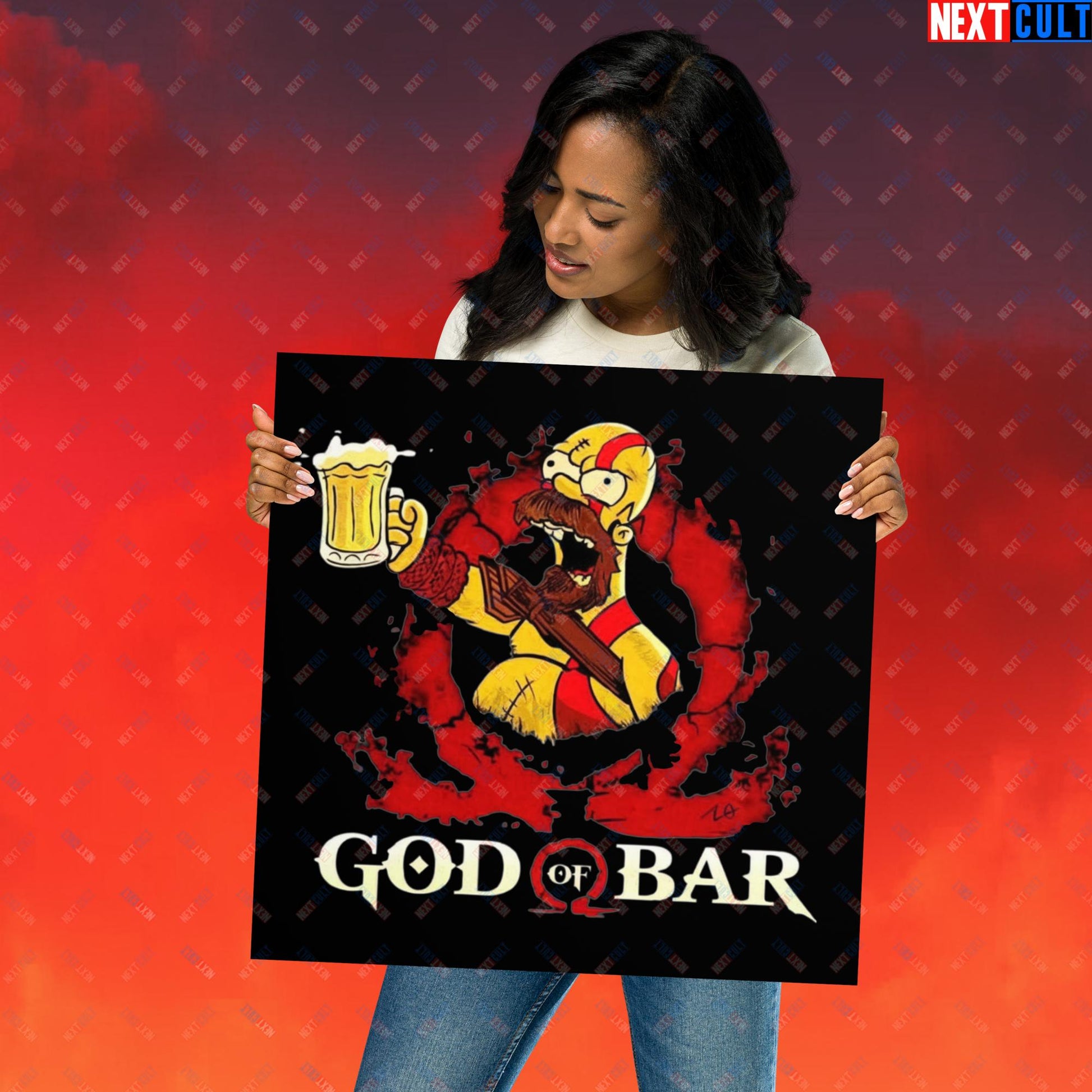 God of Bar Homer Simpson God of War Funny Cartoon Mashup Poster Next Cult Brand