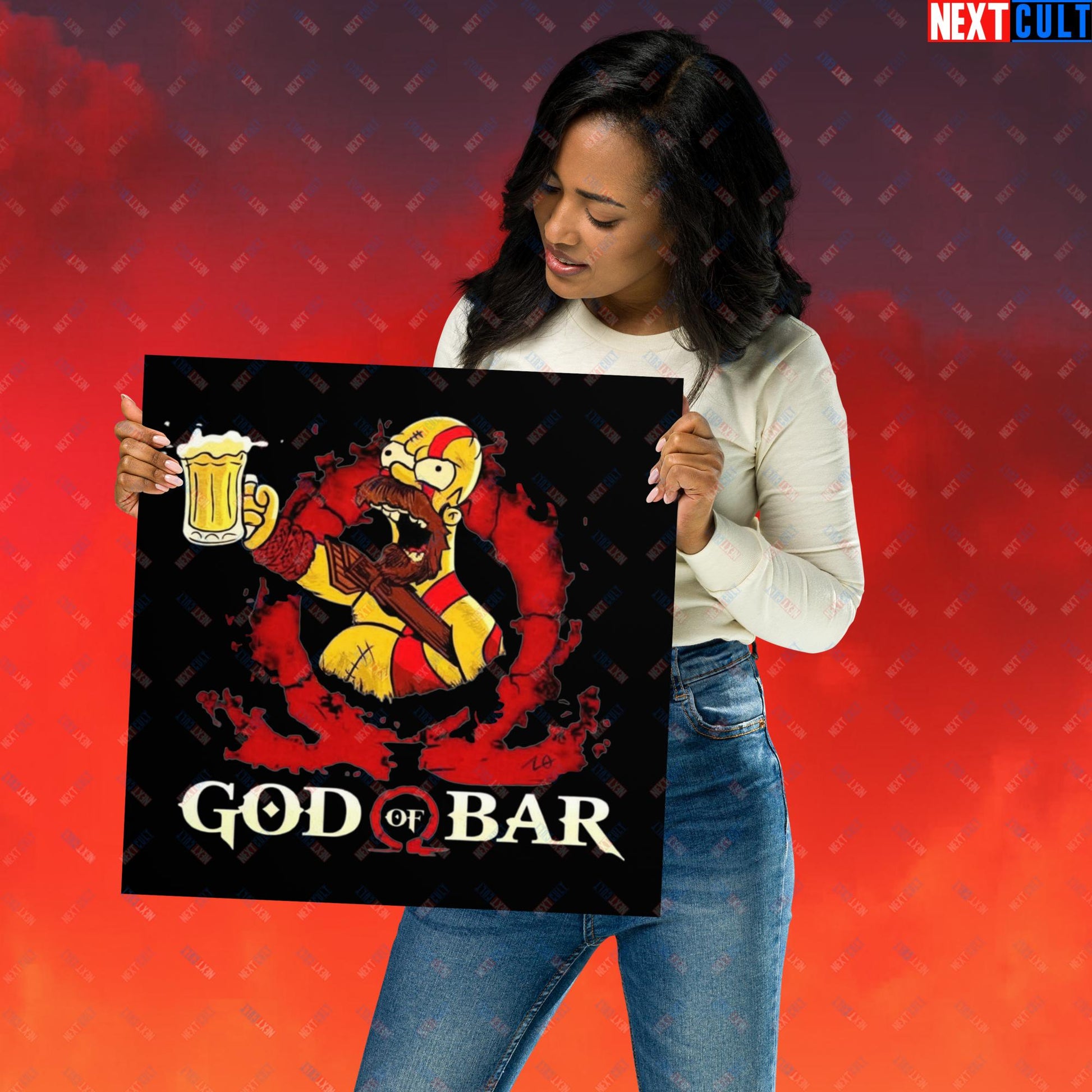 God of Bar Homer Simpson God of War Funny Cartoon Mashup Poster Next Cult Brand