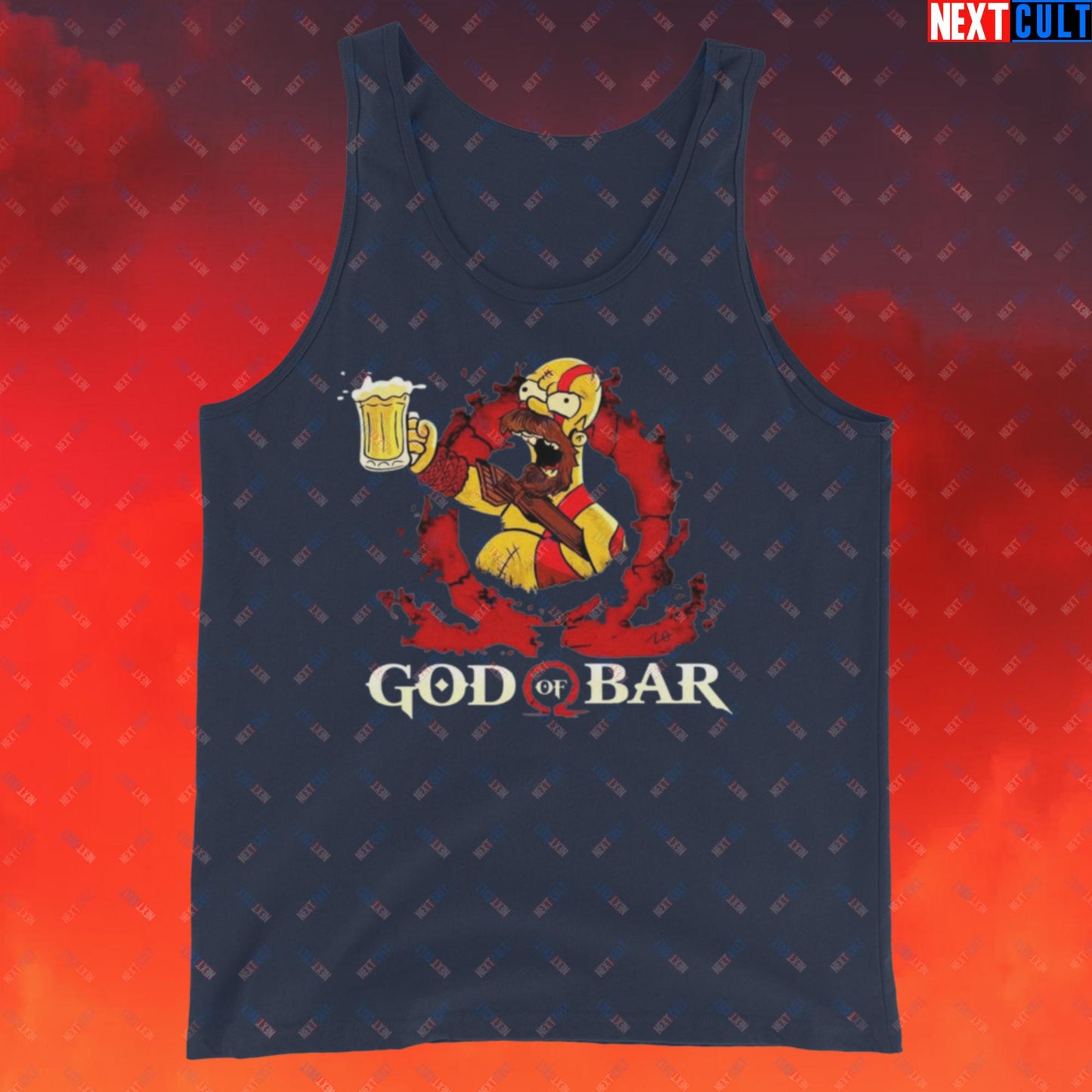 God of Bar Homer Simpson God of War Funny Cartoon Mashup Tank Top Navy Tank Tops God of War The Simpsons TV Shows Video Games Next Cult Brand