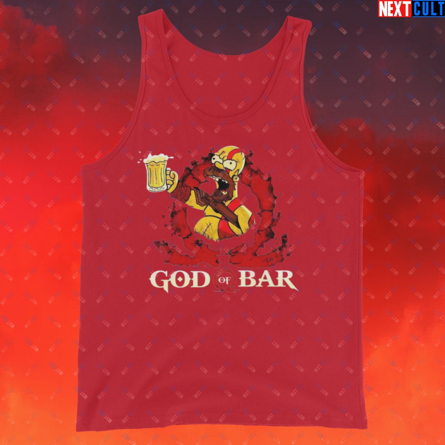 God of Bar Homer Simpson God of War Funny Cartoon Mashup Tank Top Red Tank Tops God of War The Simpsons TV Shows Video Games Next Cult Brand