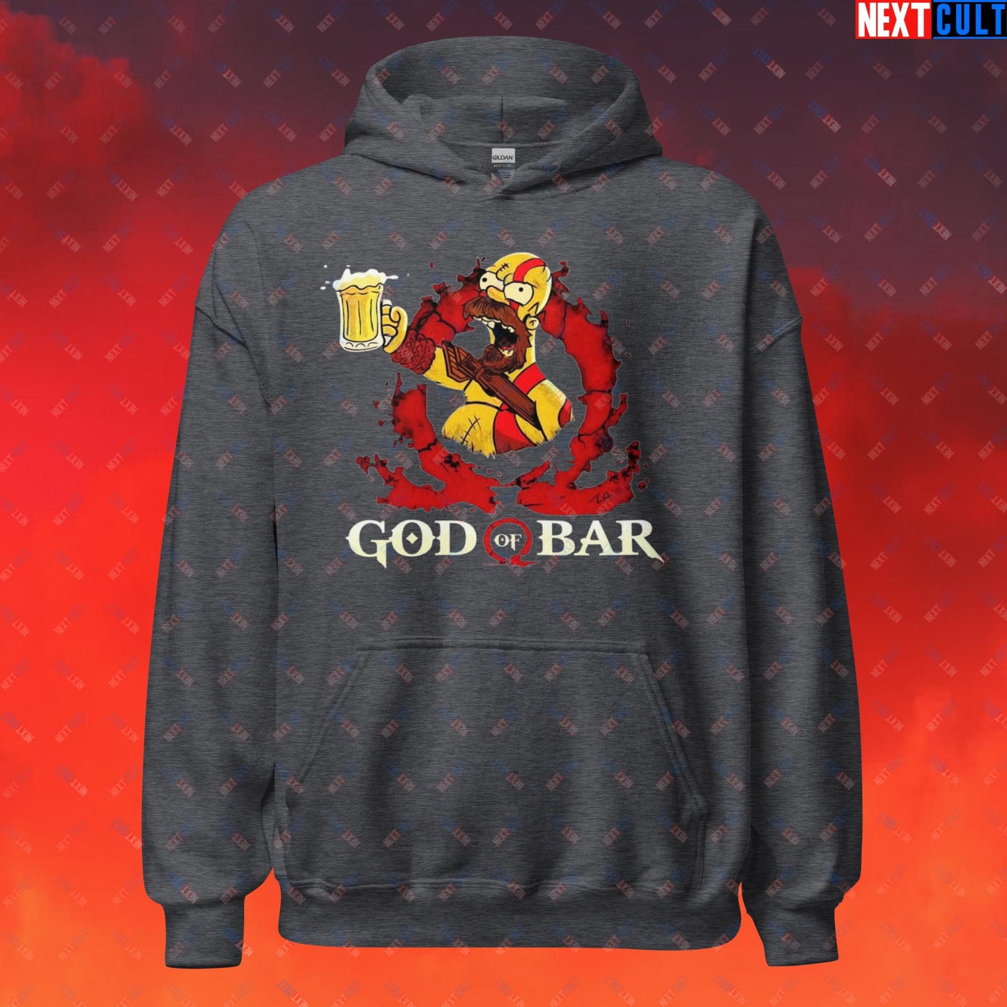 God of Bar Homer Simpson God of War Funny Cartoon Mashup Unisex Hoodie Dark Heather Hoodies God of War The Simpsons TV Shows Video Games Next Cult Brand