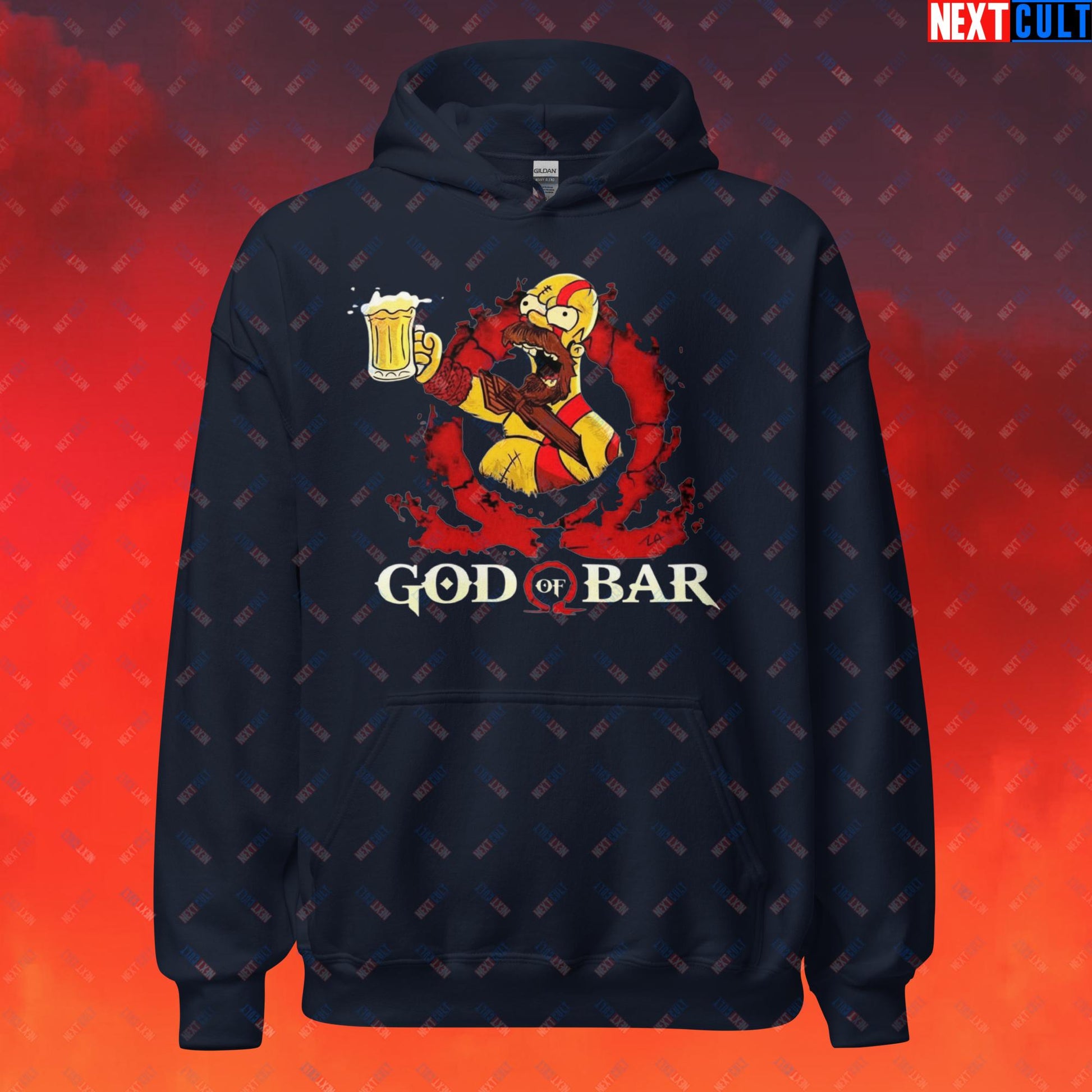 God of Bar Homer Simpson God of War Funny Cartoon Mashup Unisex Hoodie Navy Hoodies God of War The Simpsons TV Shows Video Games Next Cult Brand