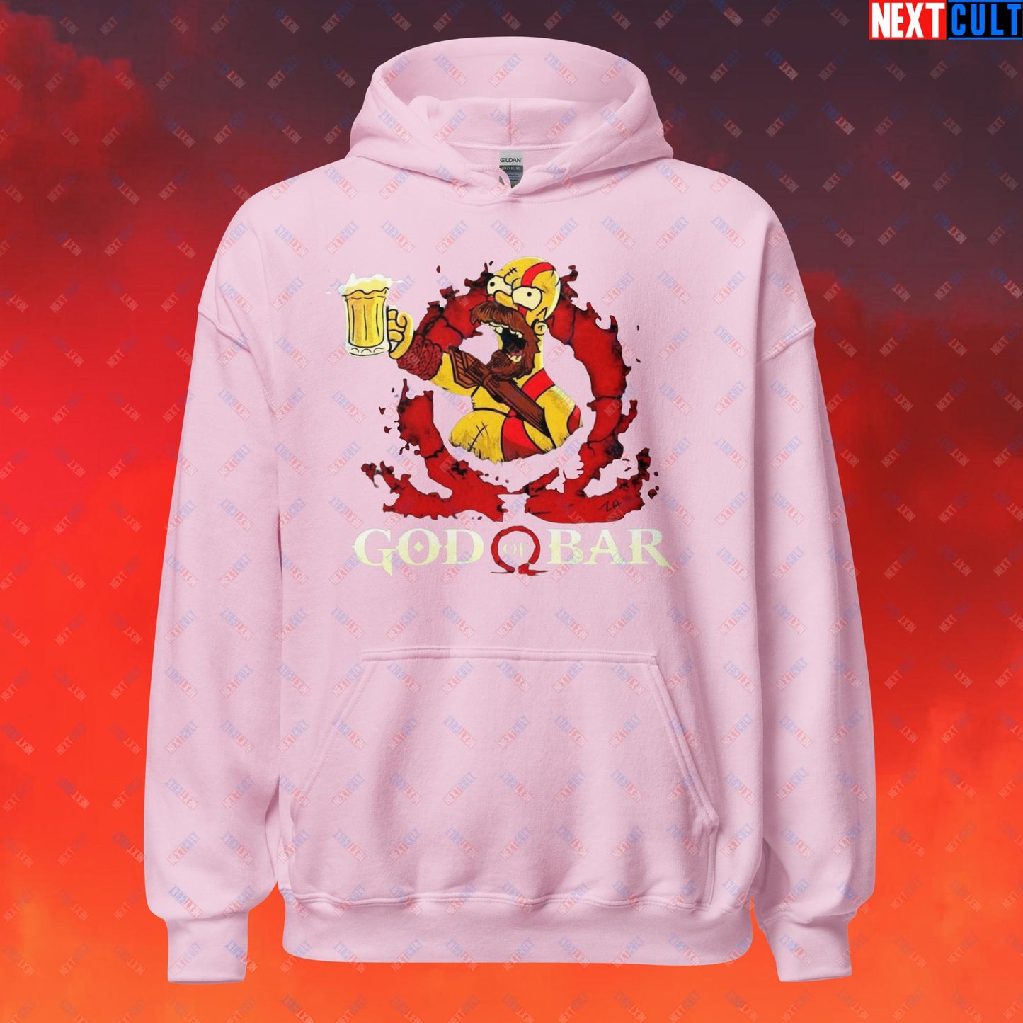 God of Bar Homer Simpson God of War Funny Cartoon Mashup Unisex Hoodie Light Pink Hoodies God of War The Simpsons TV Shows Video Games Next Cult Brand