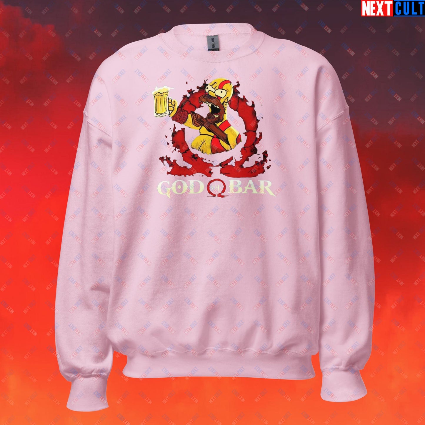 God of Bar Homer Simpson God of War Funny Cartoon Mashup Unisex Sweatshirt Light Pink Sweatshirts God of War The Simpsons TV Shows Video Games Next Cult Brand