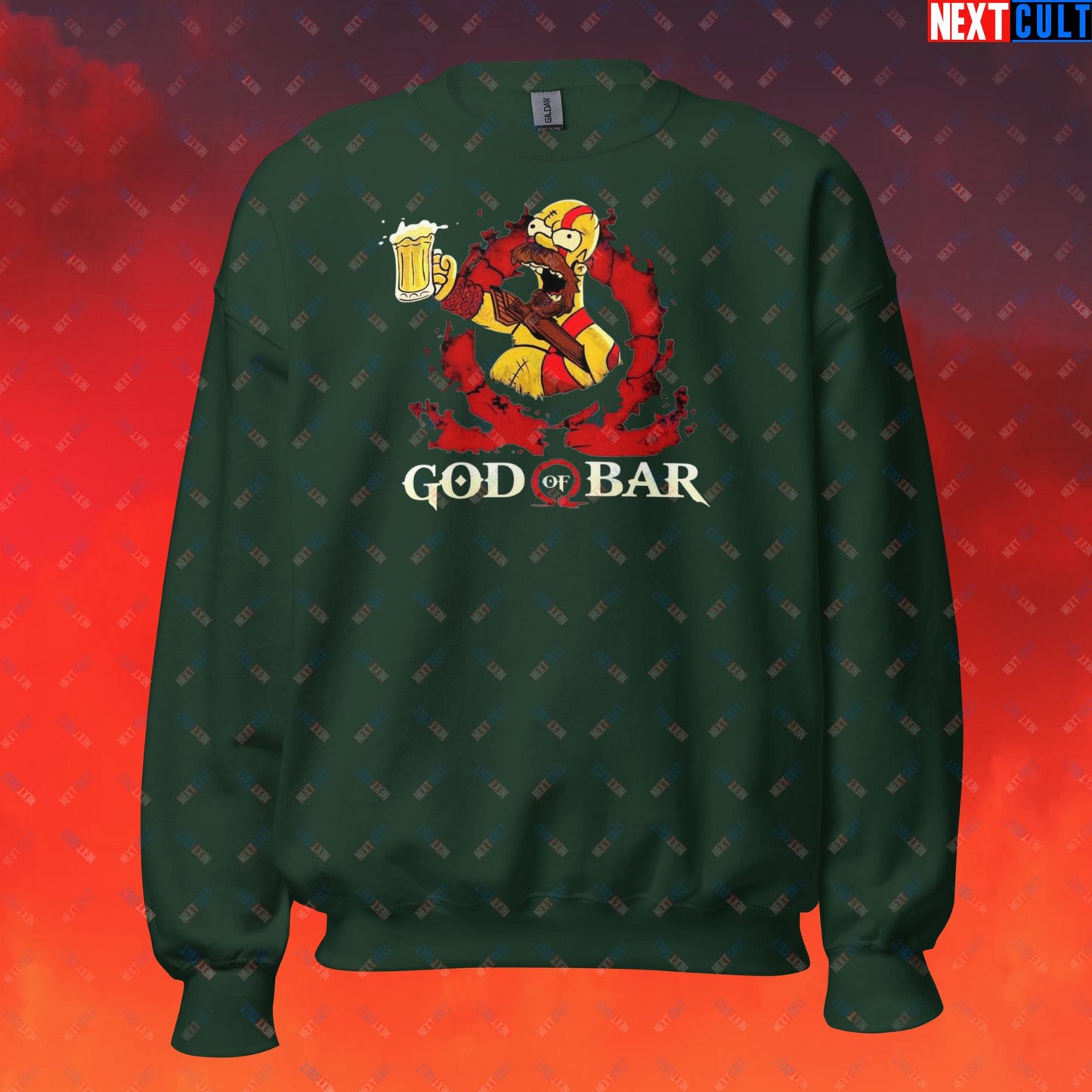 God of Bar Homer Simpson God of War Funny Cartoon Mashup Unisex Sweatshirt Forest Green Sweatshirts God of War The Simpsons TV Shows Video Games Next Cult Brand